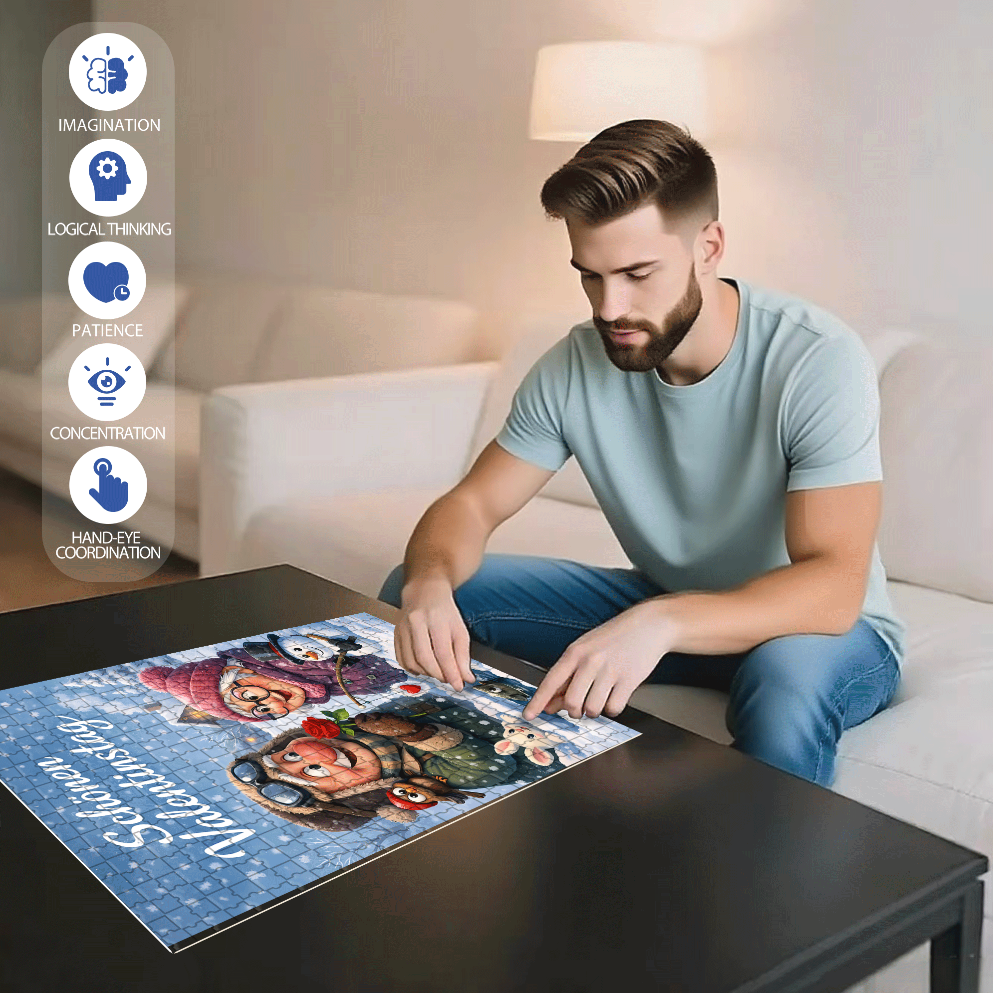 Romance In The Snow 500pcs/1000pcs Jigsaw Puzzle, Scratch-Resistant, Interactive Family Game & Brain-Boosting DIY Decor, Perfect for Halloween, Christmas & New Year Gifts, Family Puzzle Game