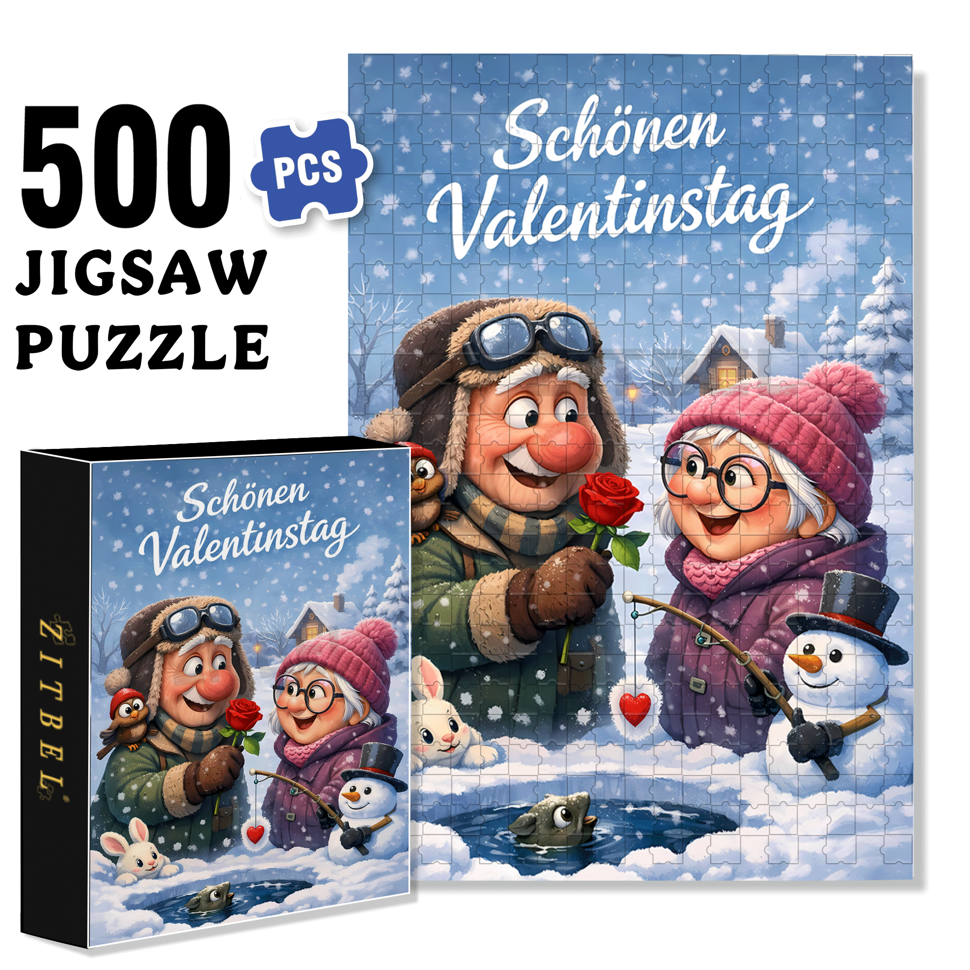 Romance In The Snow 500pcs/1000pcs Jigsaw Puzzle, Scratch-Resistant, Interactive Family Game & Brain-Boosting DIY Decor, Perfect for Halloween, Christmas & New Year Gifts, Family Puzzle Game