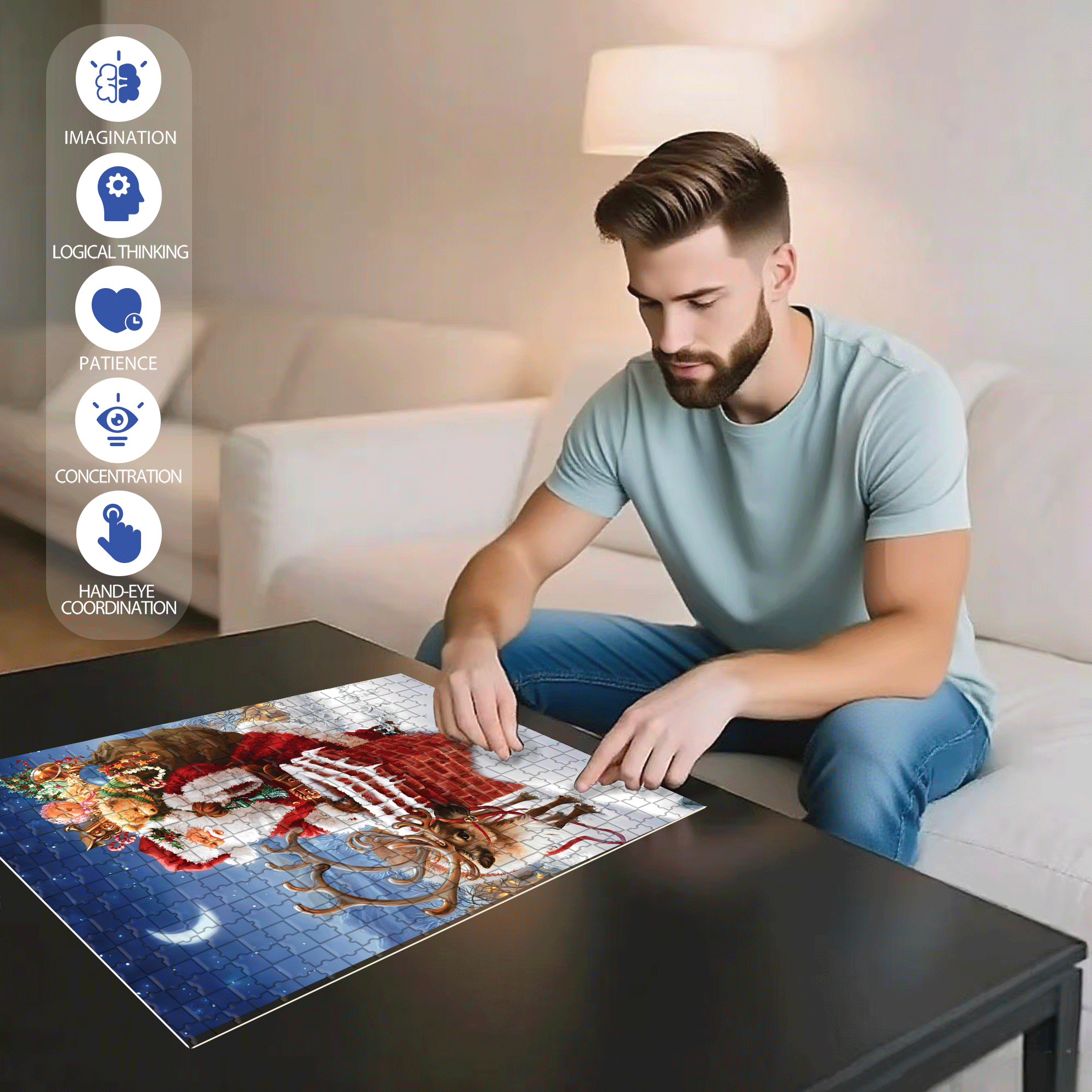Sending Blessings On A Snowy Night 500pcs/1000pcs Jigsaw Puzzle, Scratch-Resistant, Interactive Family Game & Brain-Boosting DIY Decor, Perfect for Halloween, Christmas & New Year Gifts, Family Puzzle Game