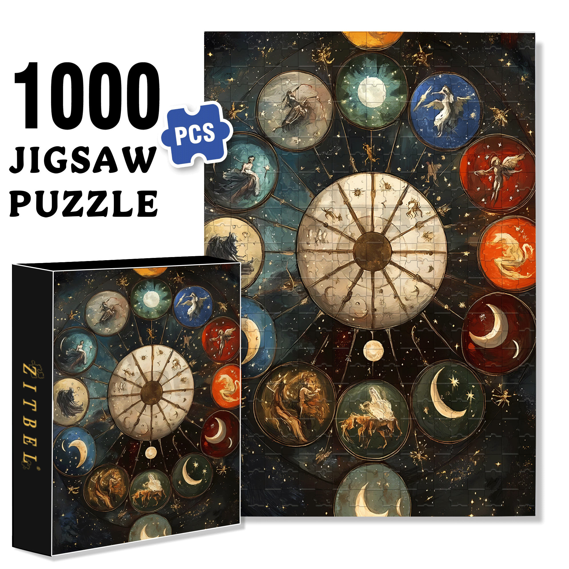 Starry Night Oracle Wheel 500pcs/1000pcs Jigsaw Puzzle, Scratch-Resistant, Interactive Family Game & Brain-Boosting DIY Decor, Perfect for Halloween, Christmas & New Year Gifts, Family Puzzle Game
