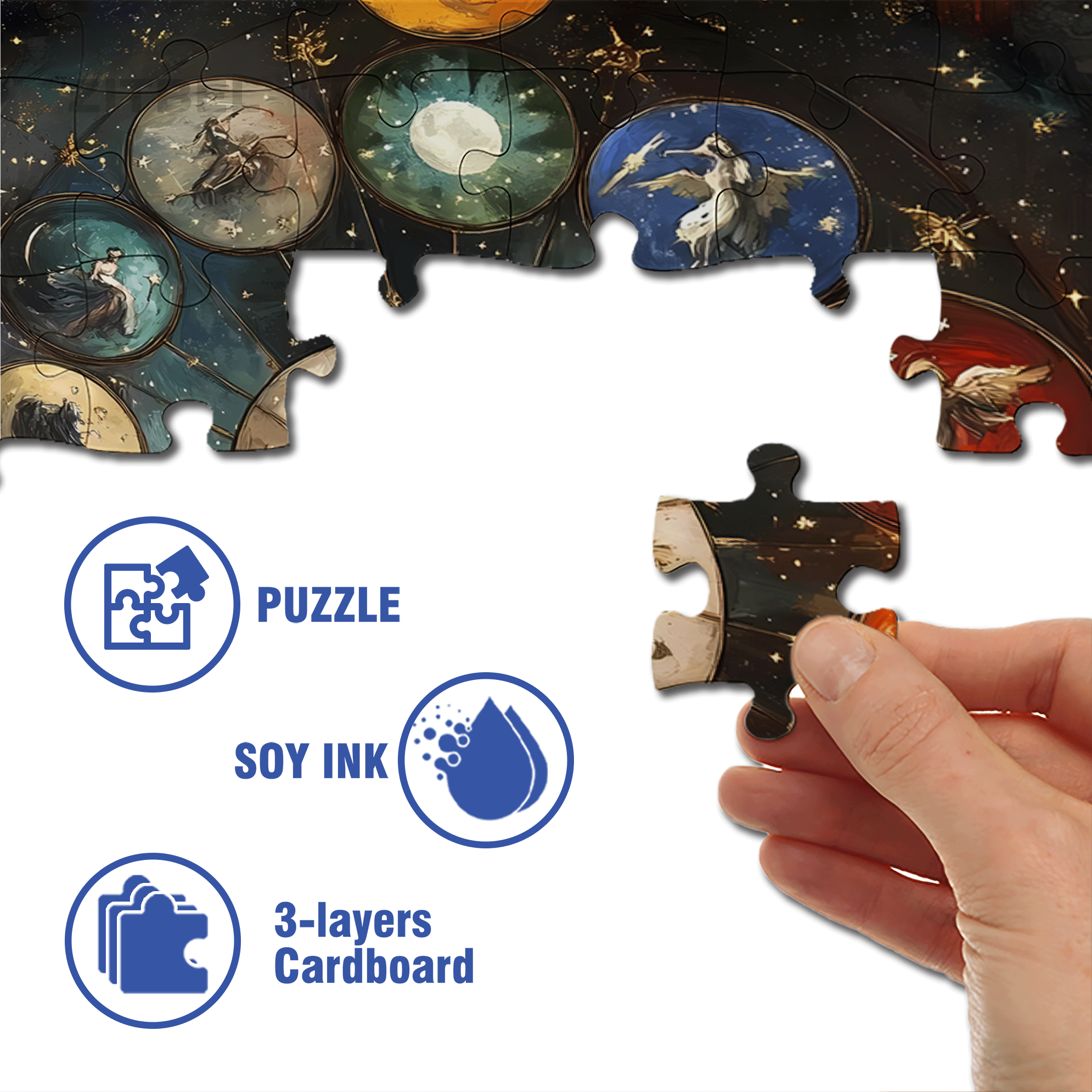 Starry Night Oracle Wheel 500pcs/1000pcs Jigsaw Puzzle, Scratch-Resistant, Interactive Family Game & Brain-Boosting DIY Decor, Perfect for Halloween, Christmas & New Year Gifts, Family Puzzle Game