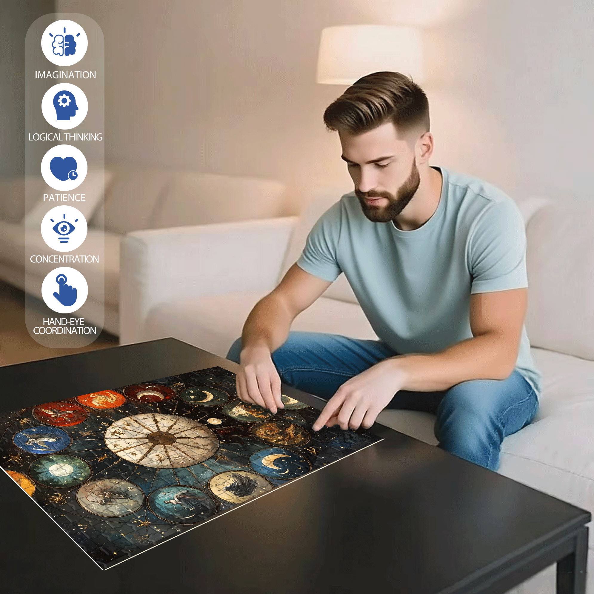 Starry Night Oracle Wheel 500pcs/1000pcs Jigsaw Puzzle, Scratch-Resistant, Interactive Family Game & Brain-Boosting DIY Decor, Perfect for Halloween, Christmas & New Year Gifts, Family Puzzle Game