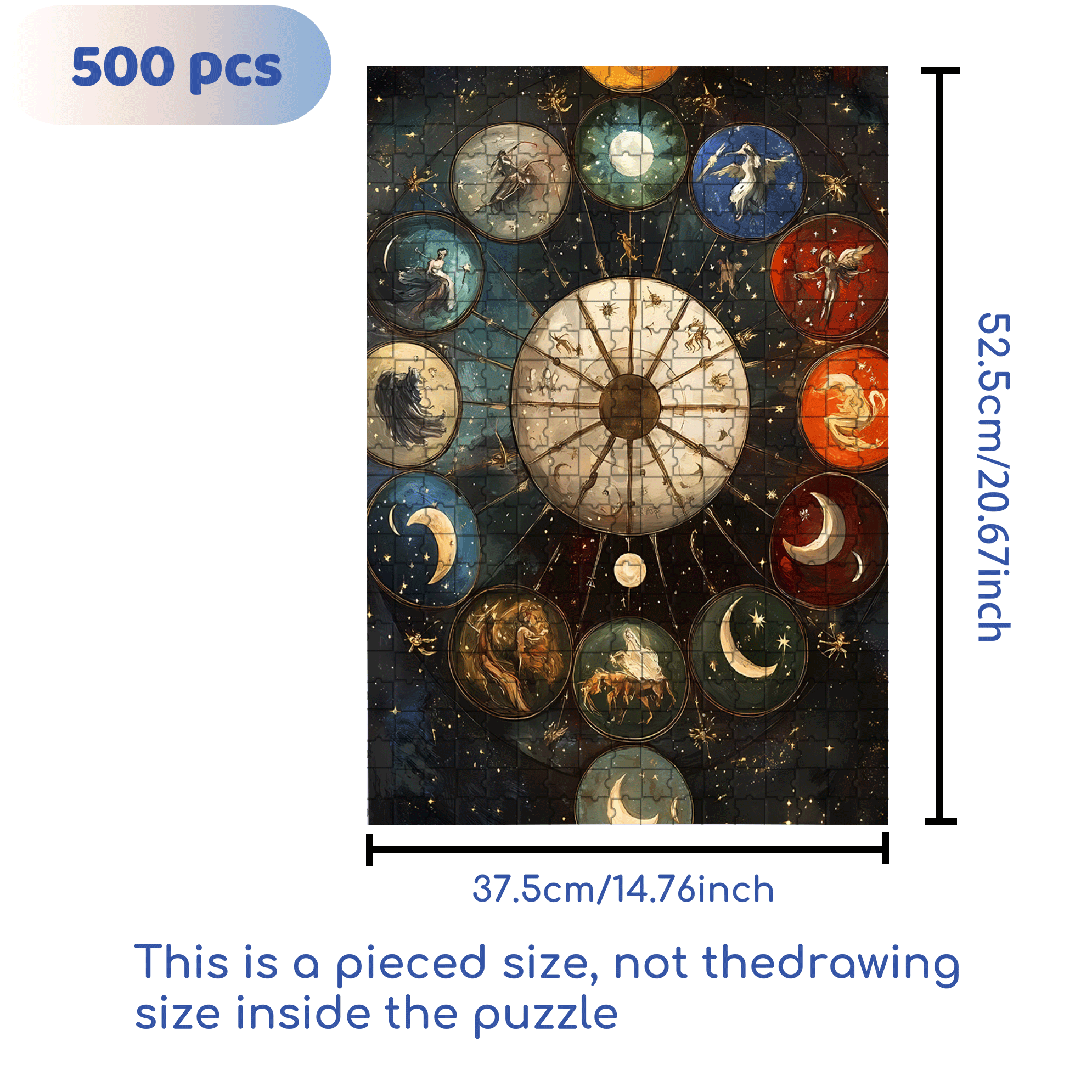 Starry Night Oracle Wheel 500pcs/1000pcs Jigsaw Puzzle, Scratch-Resistant, Interactive Family Game & Brain-Boosting DIY Decor, Perfect for Halloween, Christmas & New Year Gifts, Family Puzzle Game