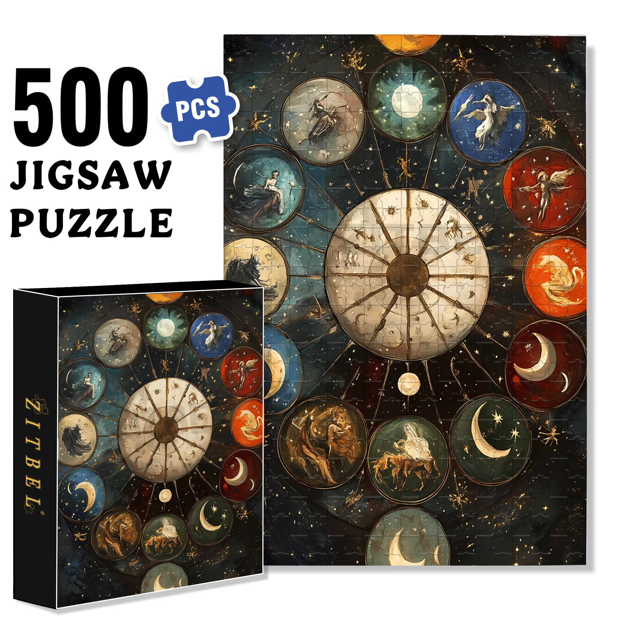 Starry Night Oracle Wheel 500pcs/1000pcs Jigsaw Puzzle, Scratch-Resistant, Interactive Family Game & Brain-Boosting DIY Decor, Perfect for Halloween, Christmas & New Year Gifts, Family Puzzle Game