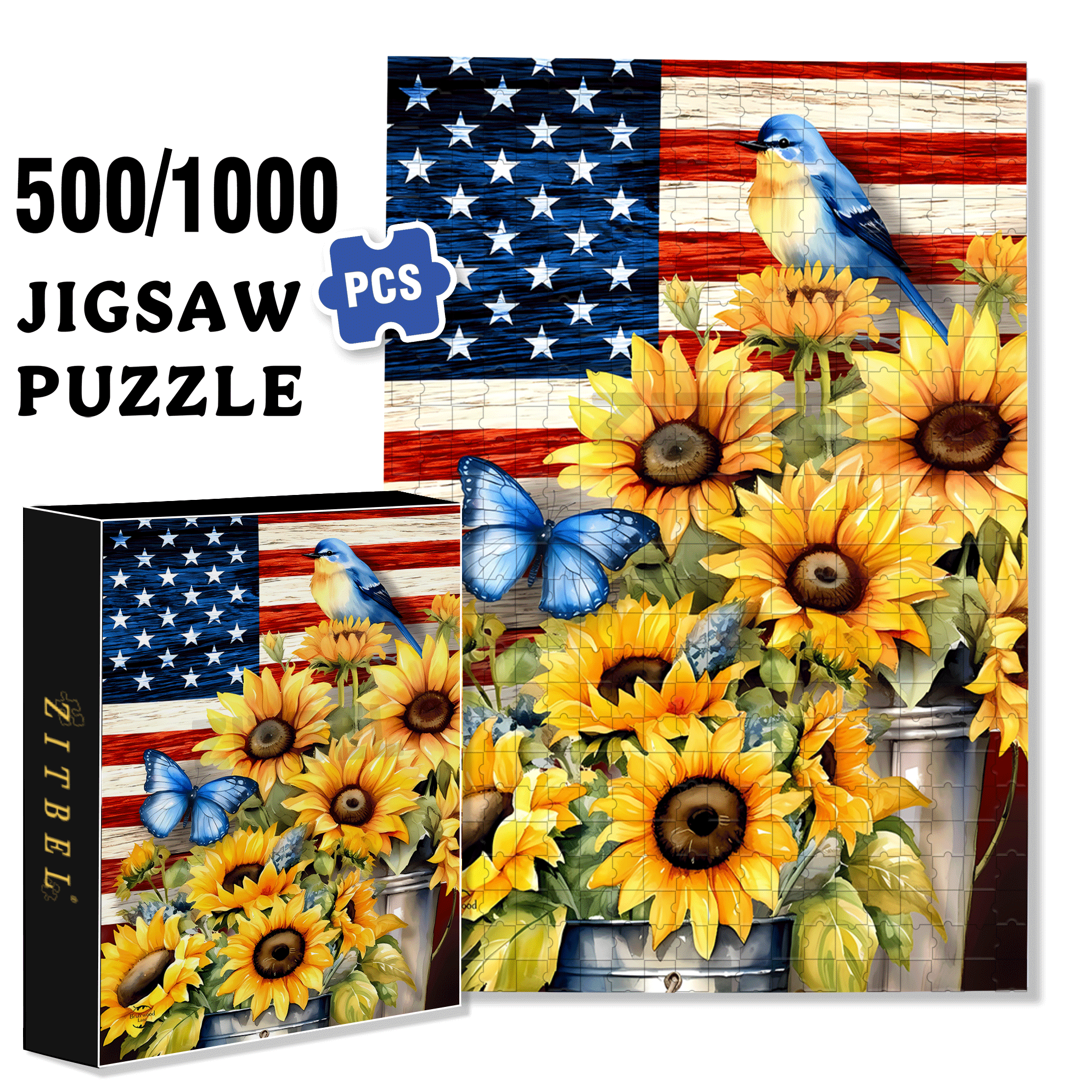 Stars and Stripes 500pcs/1000pcs Jigsaw Puzzle, Scratch-Resistant, Interactive Family Game & Brain-Boosting DIY Decor, Perfect for Halloween, Christmas & New Year Gifts, Family Puzzle Game