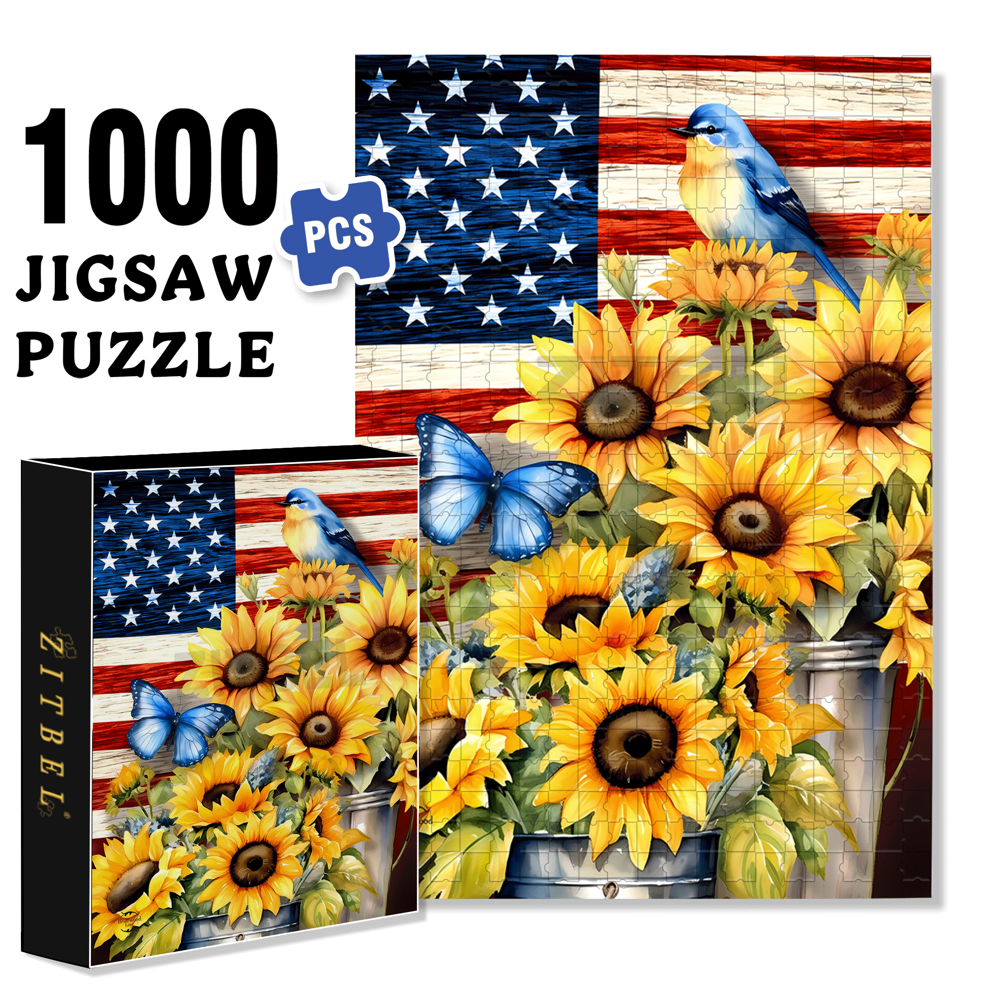 Stars and Stripes 500pcs/1000pcs Jigsaw Puzzle, Scratch-Resistant, Interactive Family Game & Brain-Boosting DIY Decor, Perfect for Halloween, Christmas & New Year Gifts, Family Puzzle Game