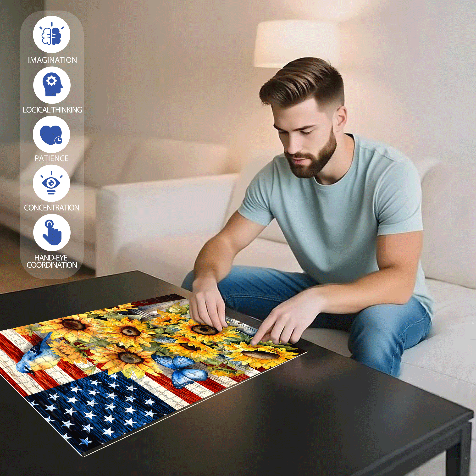 Stars and Stripes 500pcs/1000pcs Jigsaw Puzzle, Scratch-Resistant, Interactive Family Game & Brain-Boosting DIY Decor, Perfect for Halloween, Christmas & New Year Gifts, Family Puzzle Game