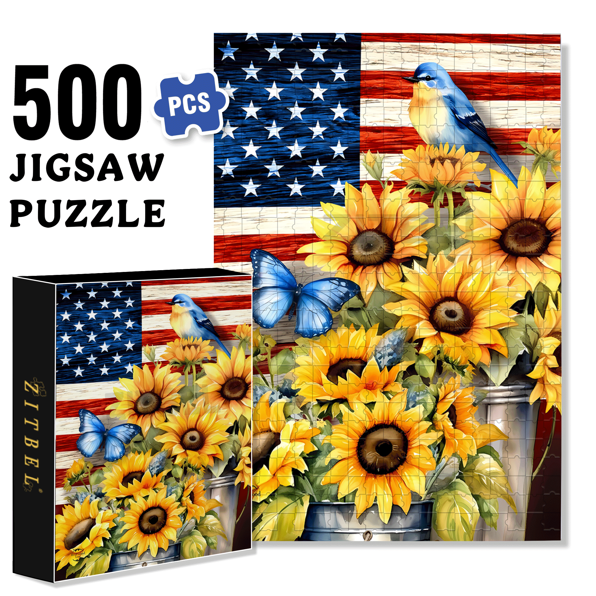 Stars and Stripes 500pcs/1000pcs Jigsaw Puzzle, Scratch-Resistant, Interactive Family Game & Brain-Boosting DIY Decor, Perfect for Halloween, Christmas & New Year Gifts, Family Puzzle Game