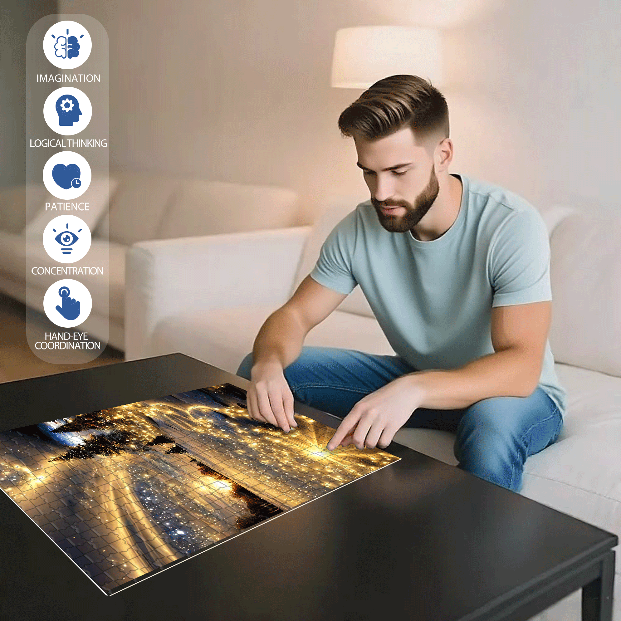 Stars Fall in the Wilderness 500pcs/1000pcs Jigsaw Puzzle, Scratch-Resistant, Interactive Family Game & Brain-Boosting DIY Decor, Perfect for Halloween, Christmas & New Year Gifts, Family Puzzle Game