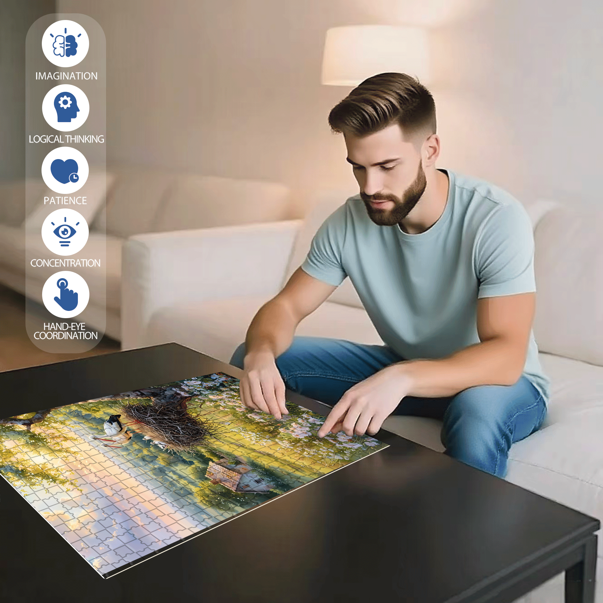 Stork Nests In The Morning Light 500pcs/1000pcs Jigsaw Puzzle, Scratch-Resistant, Interactive Family Game & Brain-Boosting DIY Decor, Perfect for Halloween, Christmas & New Year Gifts, Family Puzzle Game