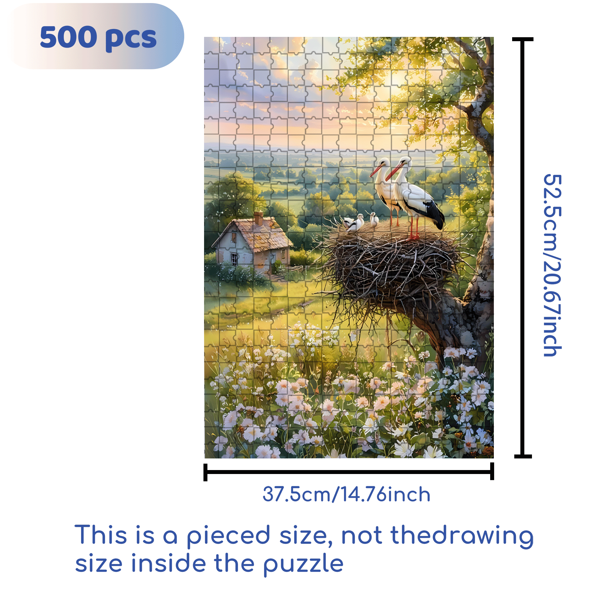 Stork Nests In The Morning Light 500pcs/1000pcs Jigsaw Puzzle, Scratch-Resistant, Interactive Family Game & Brain-Boosting DIY Decor, Perfect for Halloween, Christmas & New Year Gifts, Family Puzzle Game