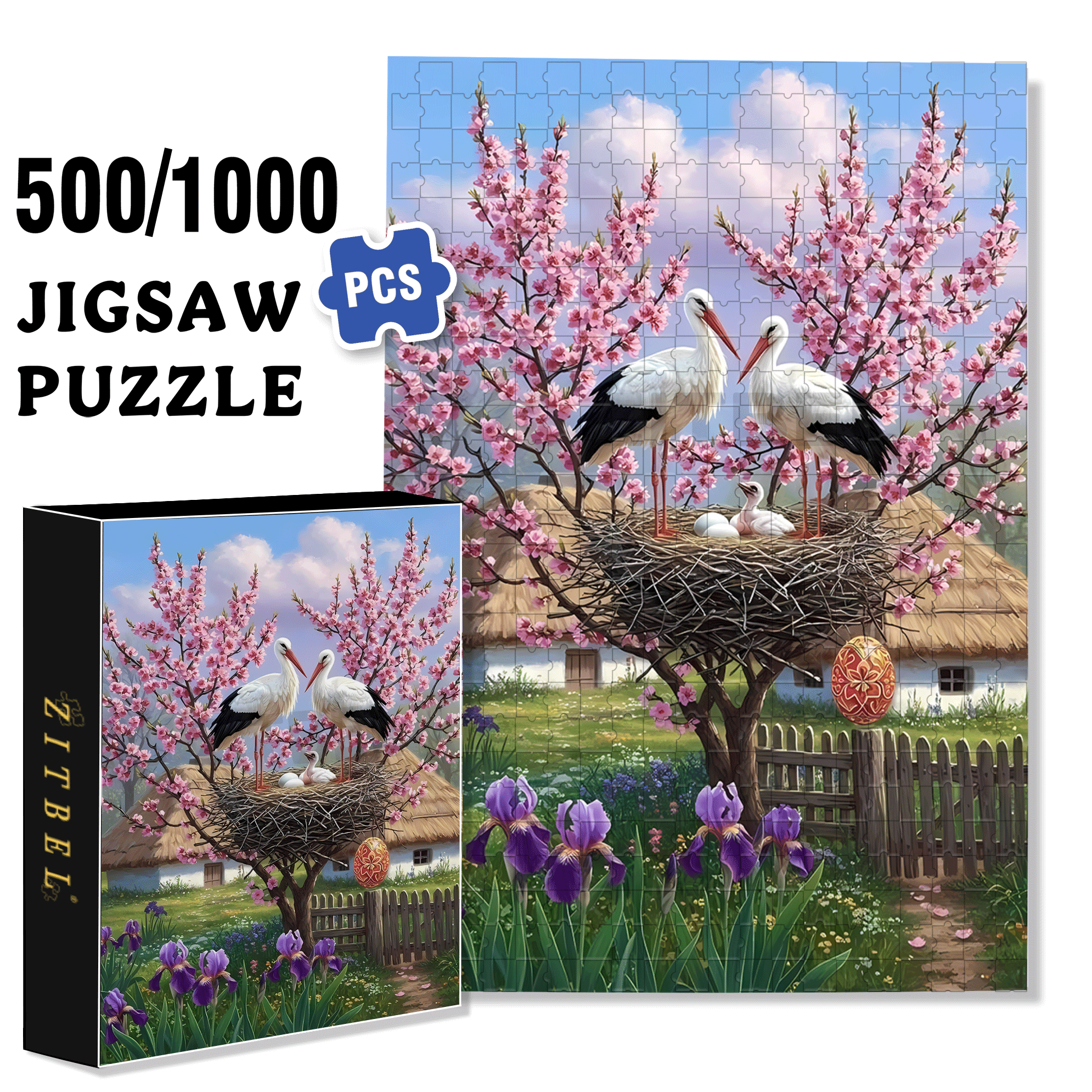 Stork Nests Return In Spring 500pcs/1000pcs Jigsaw Puzzle, Scratch-Resistant, Interactive Family Game & Brain-Boosting DIY Decor, Perfect for Halloween, Christmas & New Year Gifts, Family Puzzle Game