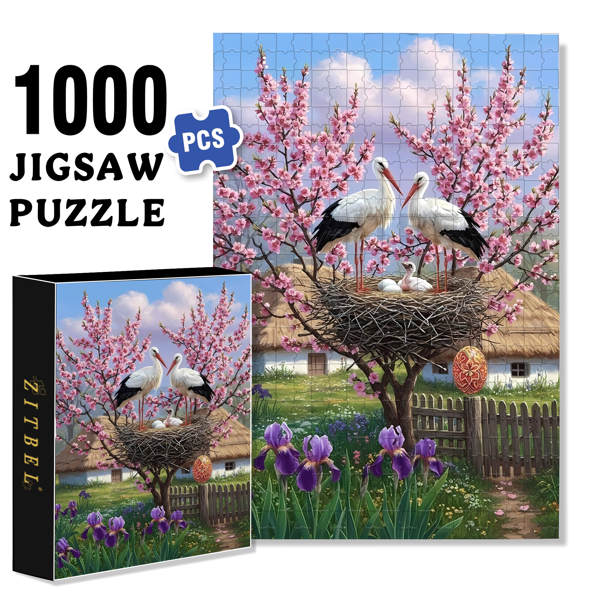 Stork Nests Return In Spring 500pcs/1000pcs Jigsaw Puzzle, Scratch-Resistant, Interactive Family Game & Brain-Boosting DIY Decor, Perfect for Halloween, Christmas & New Year Gifts, Family Puzzle Game
