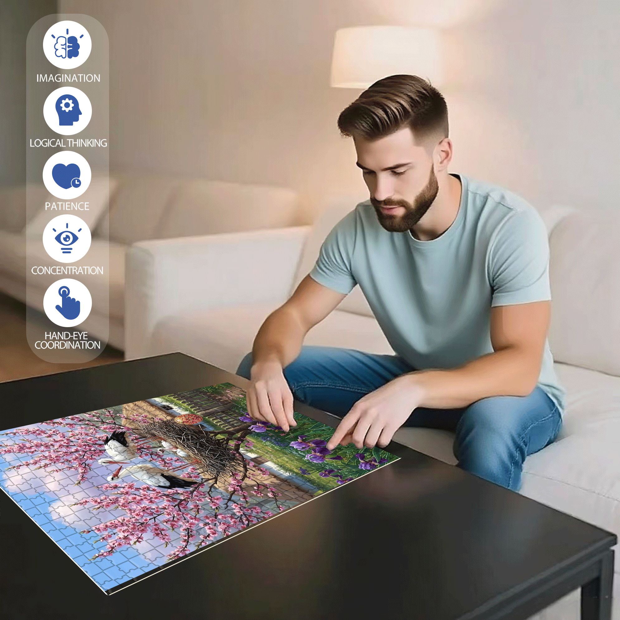 Stork Nests Return In Spring 500pcs/1000pcs Jigsaw Puzzle, Scratch-Resistant, Interactive Family Game & Brain-Boosting DIY Decor, Perfect for Halloween, Christmas & New Year Gifts, Family Puzzle Game