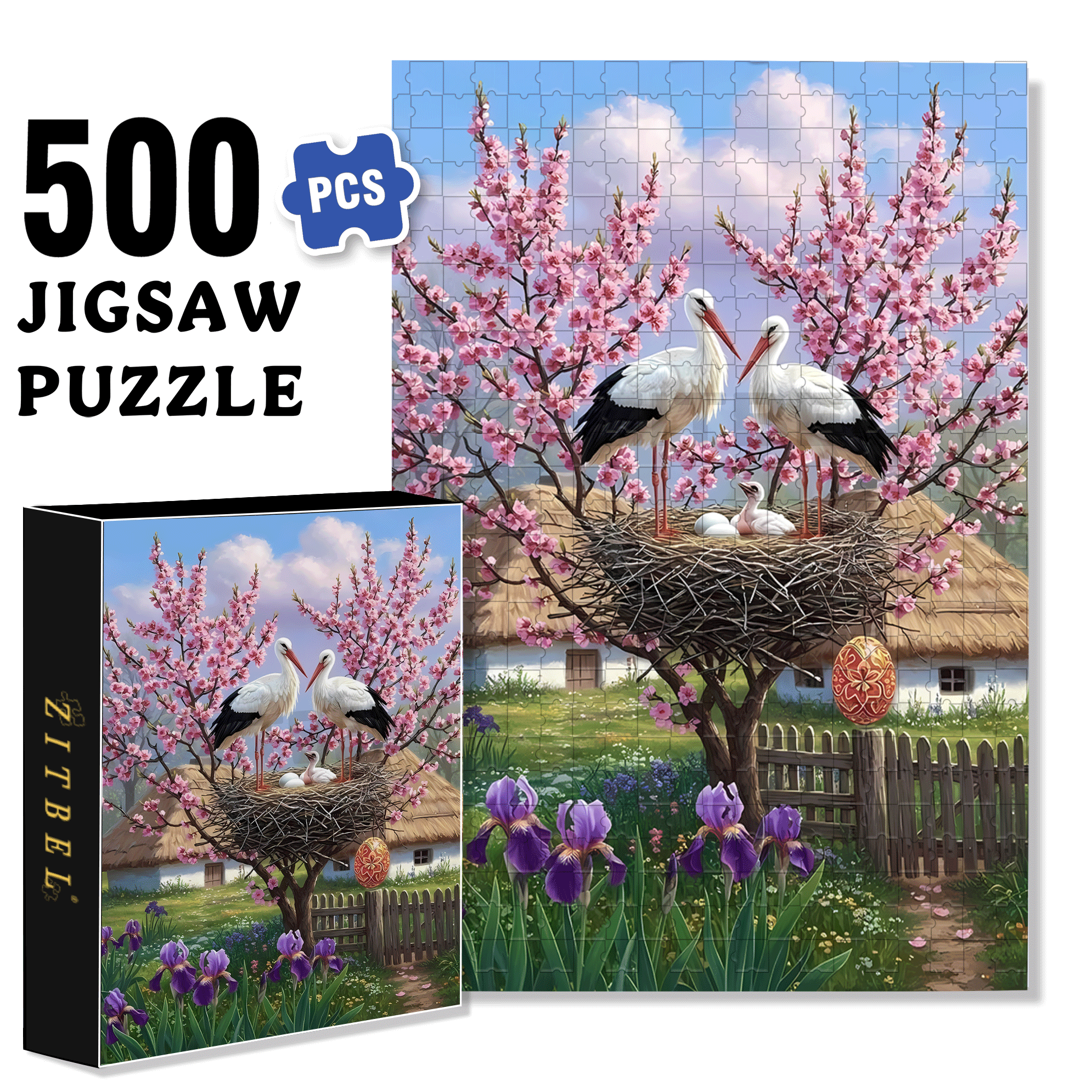 Stork Nests Return In Spring 500pcs/1000pcs Jigsaw Puzzle, Scratch-Resistant, Interactive Family Game & Brain-Boosting DIY Decor, Perfect for Halloween, Christmas & New Year Gifts, Family Puzzle Game
