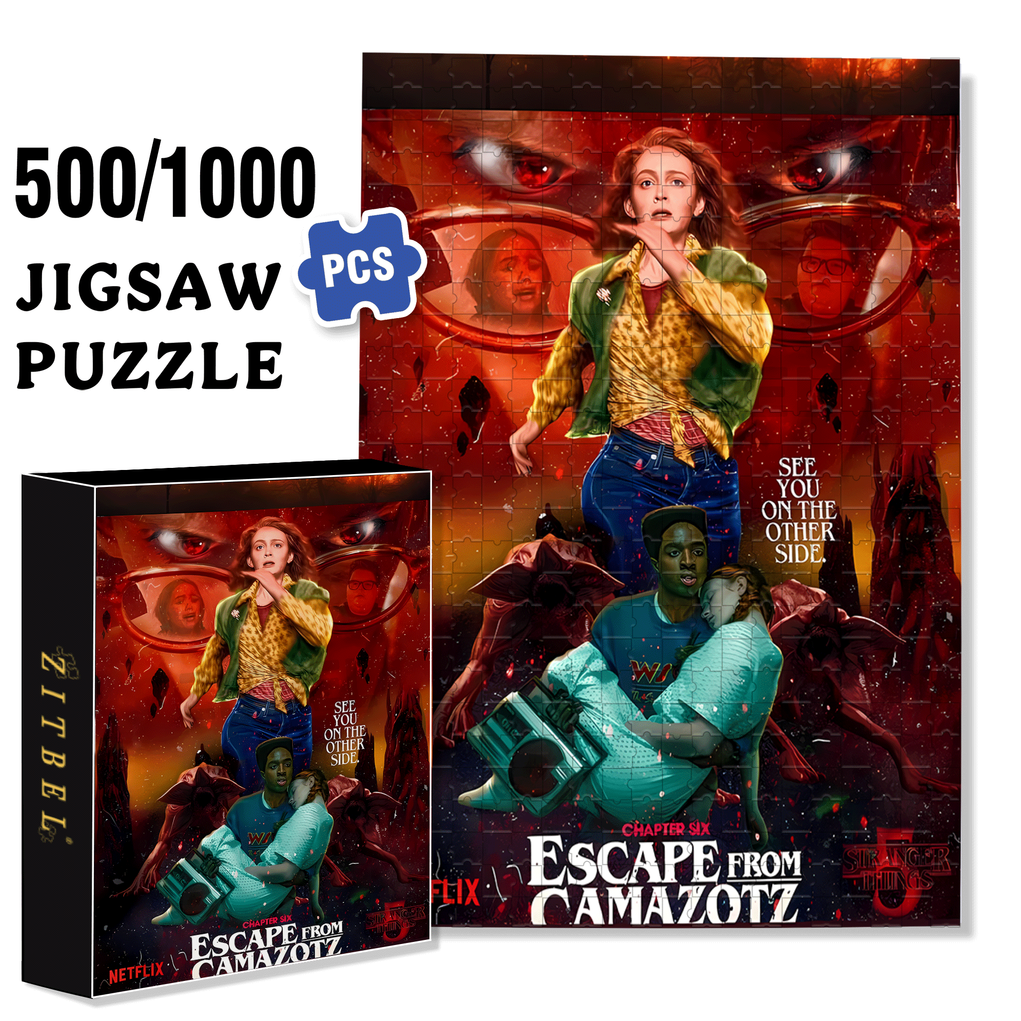 Stranger Things 5 500pcs/1000pcs Jigsaw Puzzle, Scratch-Resistant, Interactive Family Game & Brain-Boosting DIY Decor, Perfect for Halloween, Christmas & New Year Gifts, Family Puzzle Game