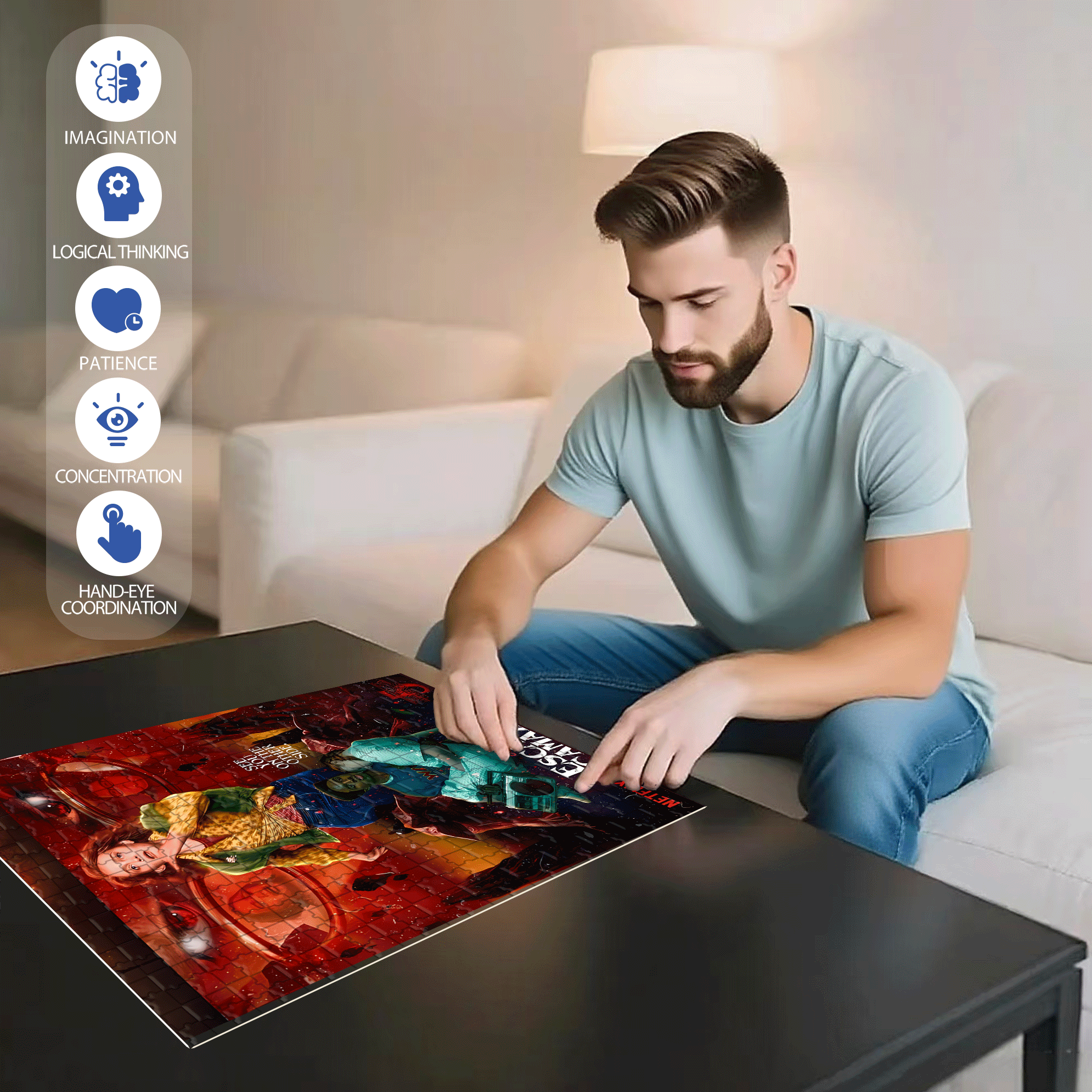 Stranger Things 5 500pcs/1000pcs Jigsaw Puzzle, Scratch-Resistant, Interactive Family Game & Brain-Boosting DIY Decor, Perfect for Halloween, Christmas & New Year Gifts, Family Puzzle Game