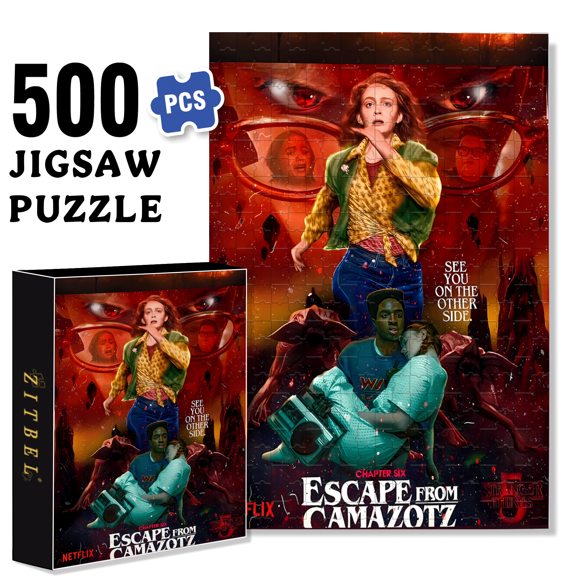 Stranger Things 5 500pcs/1000pcs Jigsaw Puzzle, Scratch-Resistant, Interactive Family Game & Brain-Boosting DIY Decor, Perfect for Halloween, Christmas & New Year Gifts, Family Puzzle Game