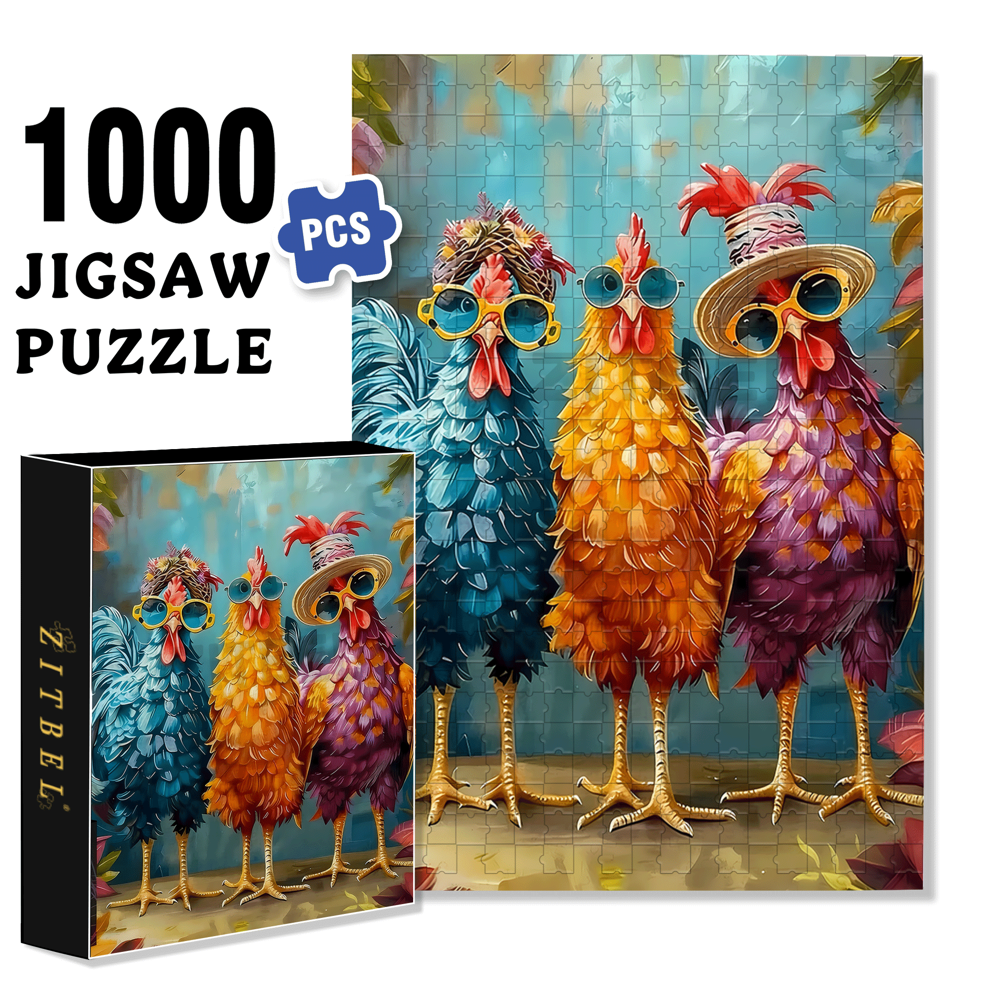 Stylish Three-Colored Rooster 500pcs/1000pcs Jigsaw Puzzle, Scratch-Resistant, Interactive Family Game & Brain-Boosting DIY Decor, Perfect for Halloween, Christmas & New Year Gifts, Family Puzzle Game