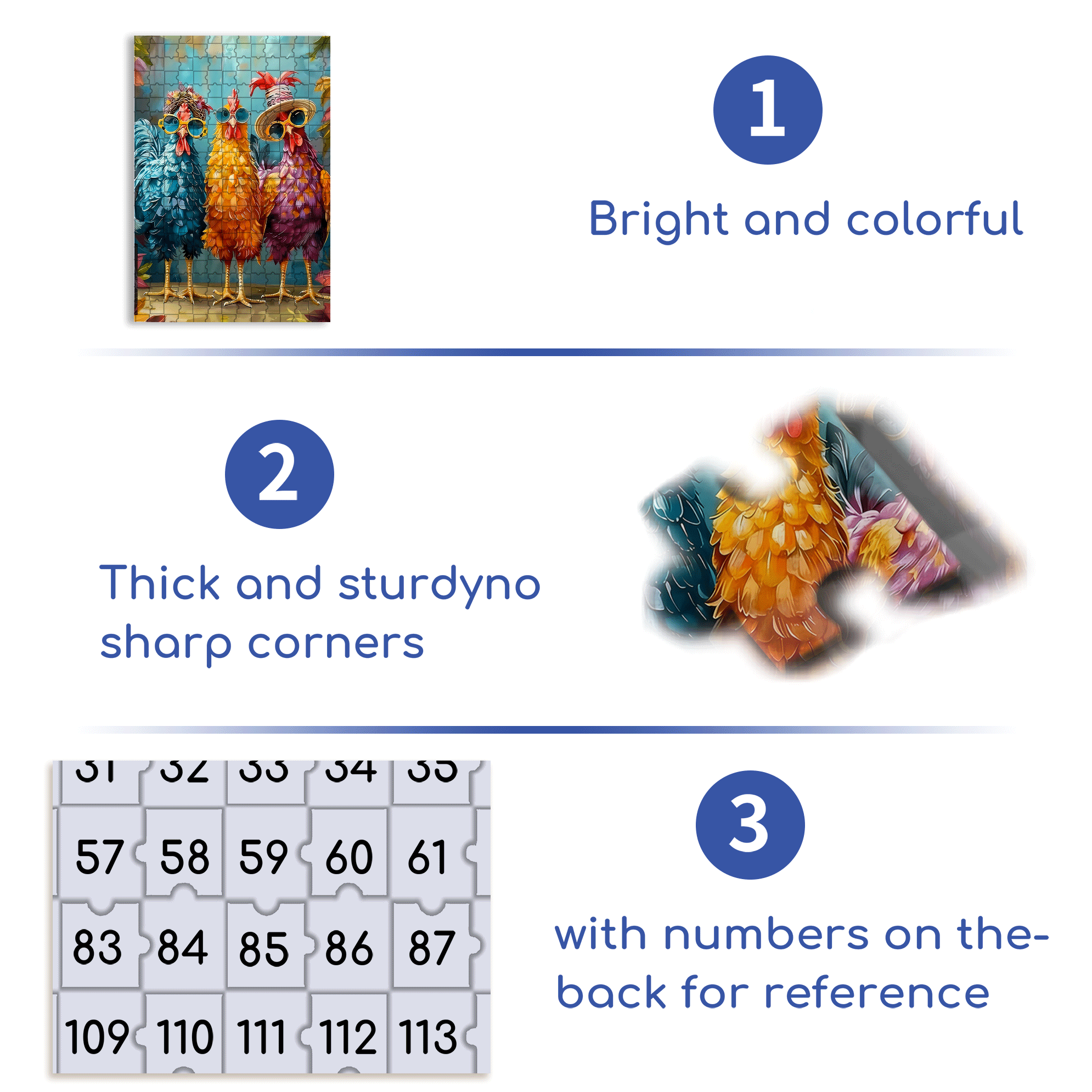Stylish Three-Colored Rooster 500pcs/1000pcs Jigsaw Puzzle, Scratch-Resistant, Interactive Family Game & Brain-Boosting DIY Decor, Perfect for Halloween, Christmas & New Year Gifts, Family Puzzle Game