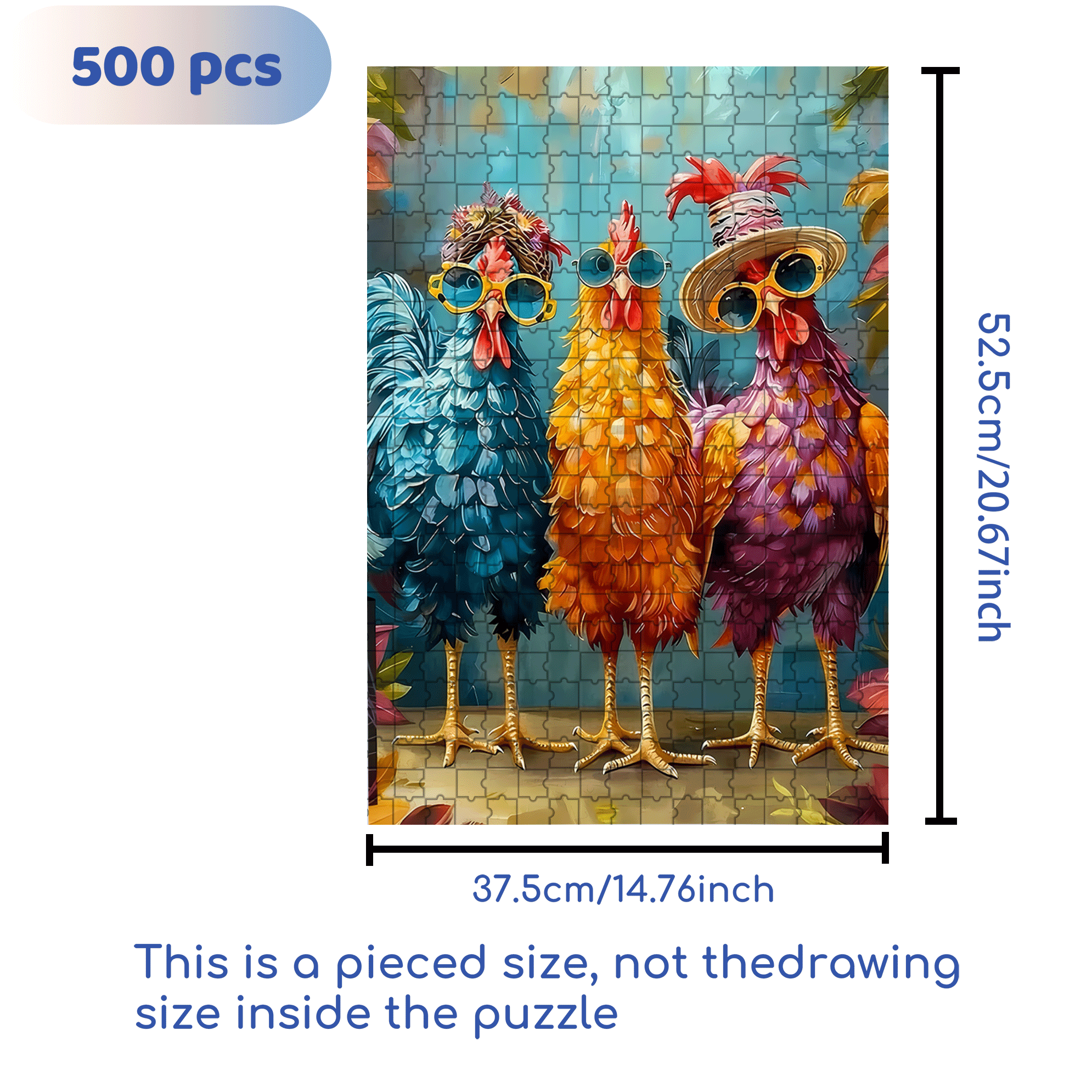 Stylish Three-Colored Rooster 500pcs/1000pcs Jigsaw Puzzle, Scratch-Resistant, Interactive Family Game & Brain-Boosting DIY Decor, Perfect for Halloween, Christmas & New Year Gifts, Family Puzzle Game