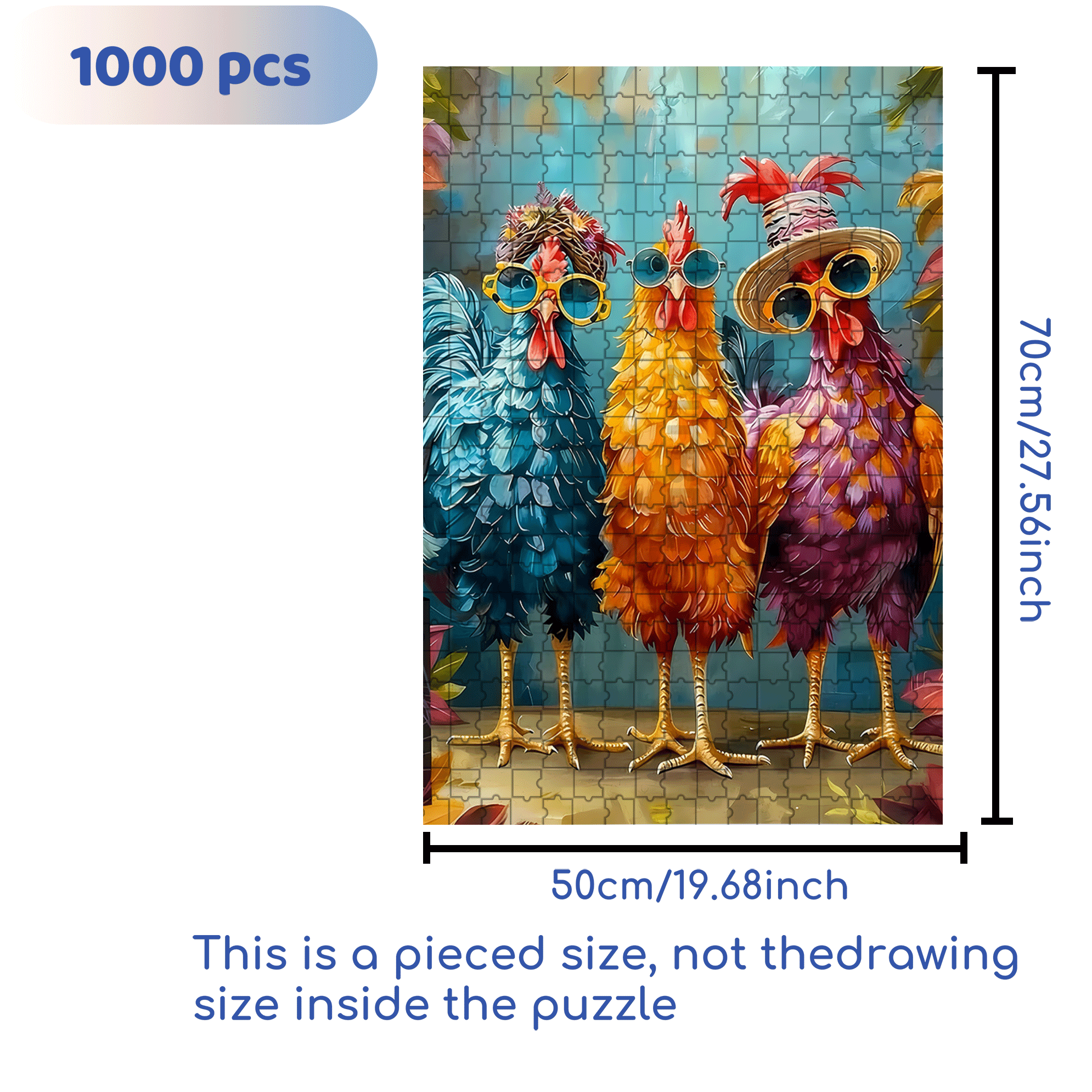 Stylish Three-Colored Rooster 500pcs/1000pcs Jigsaw Puzzle, Scratch-Resistant, Interactive Family Game & Brain-Boosting DIY Decor, Perfect for Halloween, Christmas & New Year Gifts, Family Puzzle Game