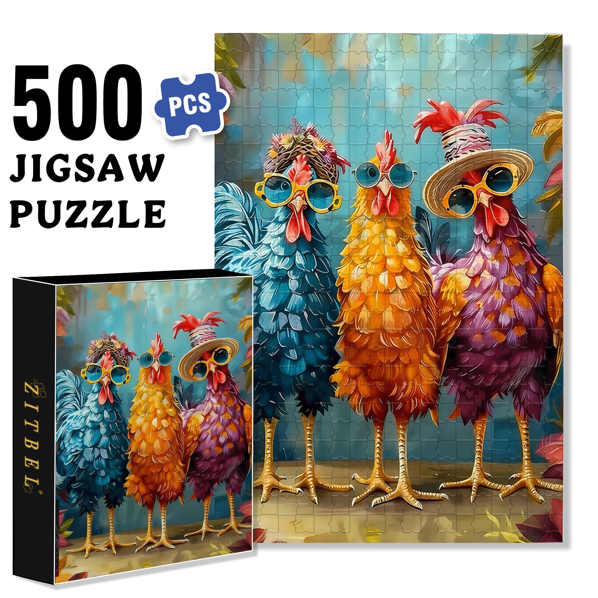 Stylish Three-Colored Rooster 500pcs/1000pcs Jigsaw Puzzle, Scratch-Resistant, Interactive Family Game & Brain-Boosting DIY Decor, Perfect for Halloween, Christmas & New Year Gifts, Family Puzzle Game