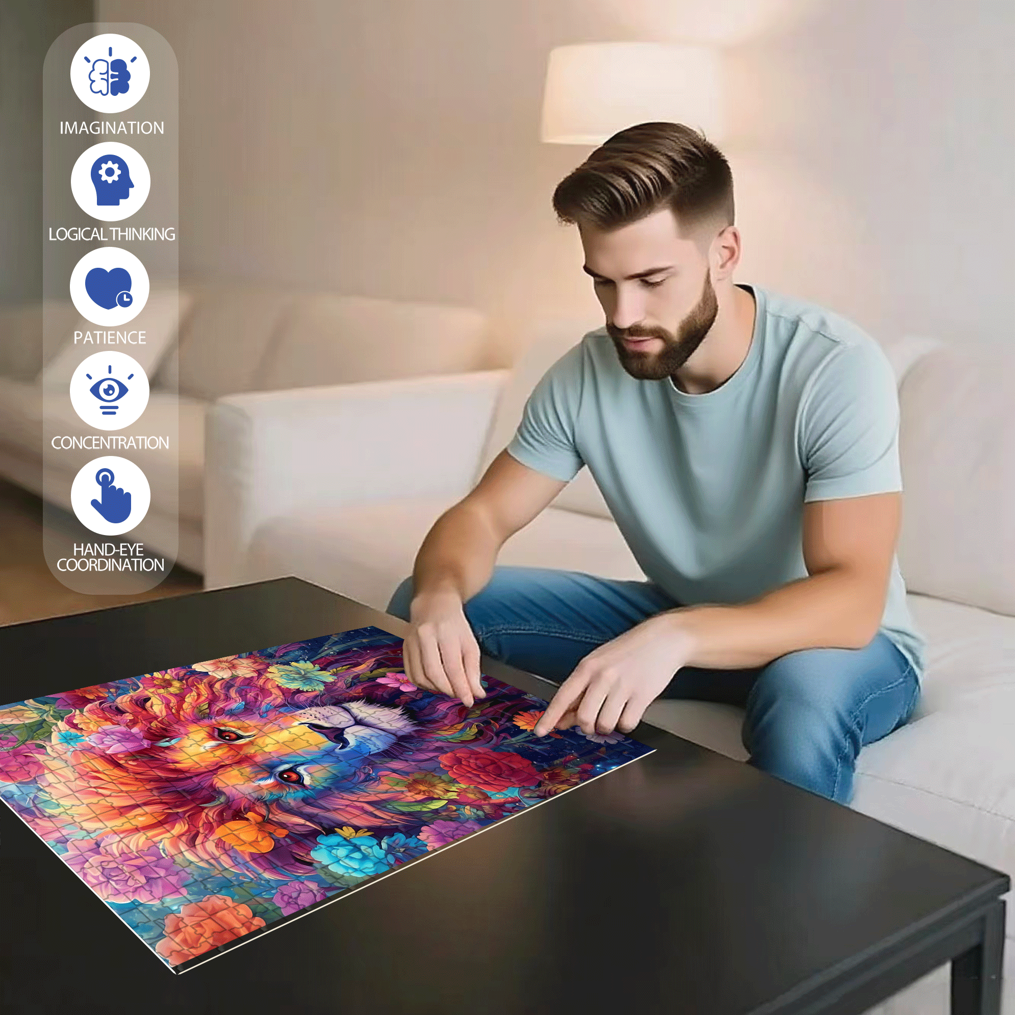 The Lion King 500pcs/1000pcs Jigsaw Puzzle, Scratch-Resistant, Interactive Family Game & Brain-Boosting DIY Decor, Perfect for Halloween, Christmas & New Year Gifts, Family Puzzle Game