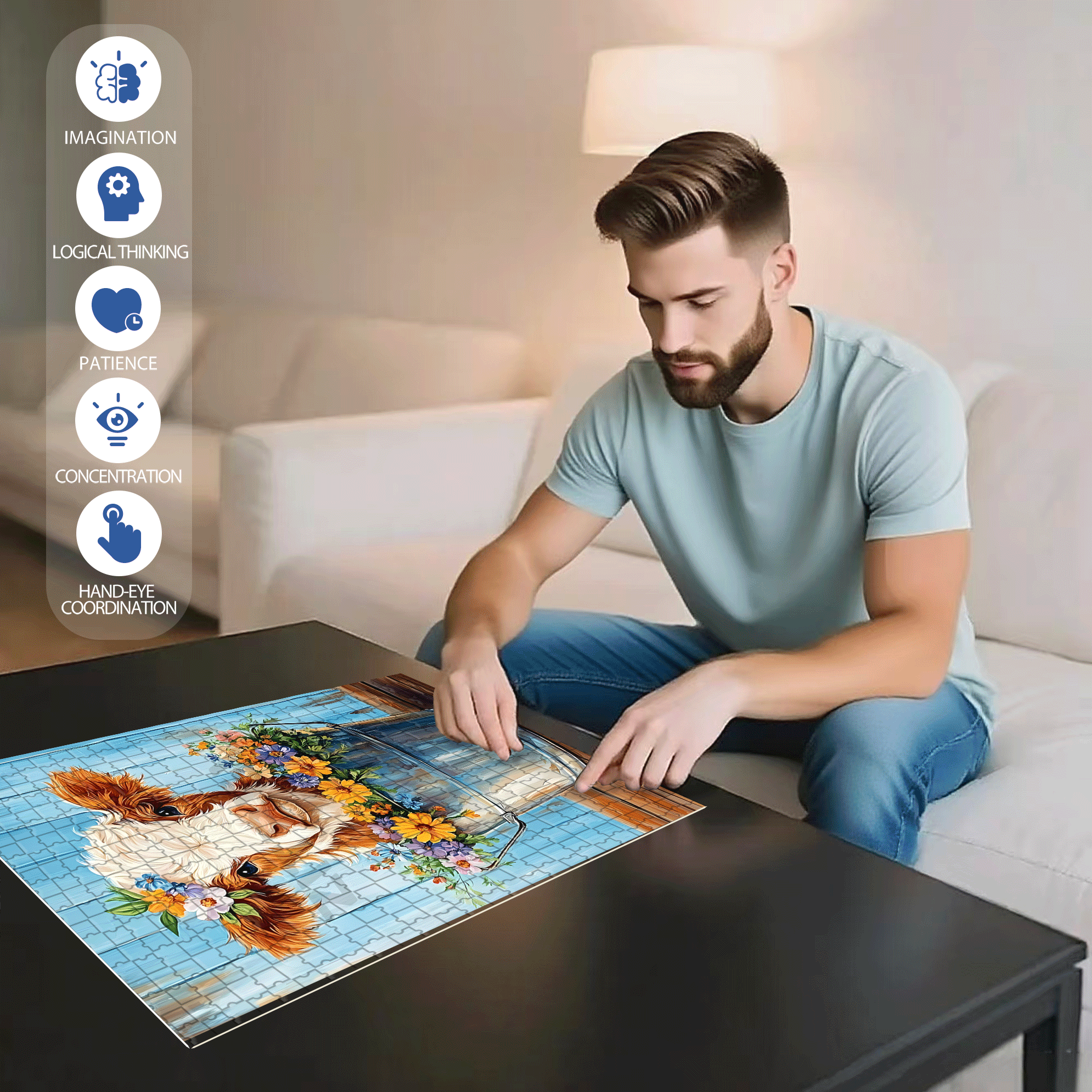 The Little Cow Wearing A Garland 500pcs/1000pcs Jigsaw Puzzle, Scratch-Resistant, Interactive Family Game & Brain-Boosting DIY Decor, Perfect for Halloween, Christmas & New Year Gifts, Family Puzzle Game