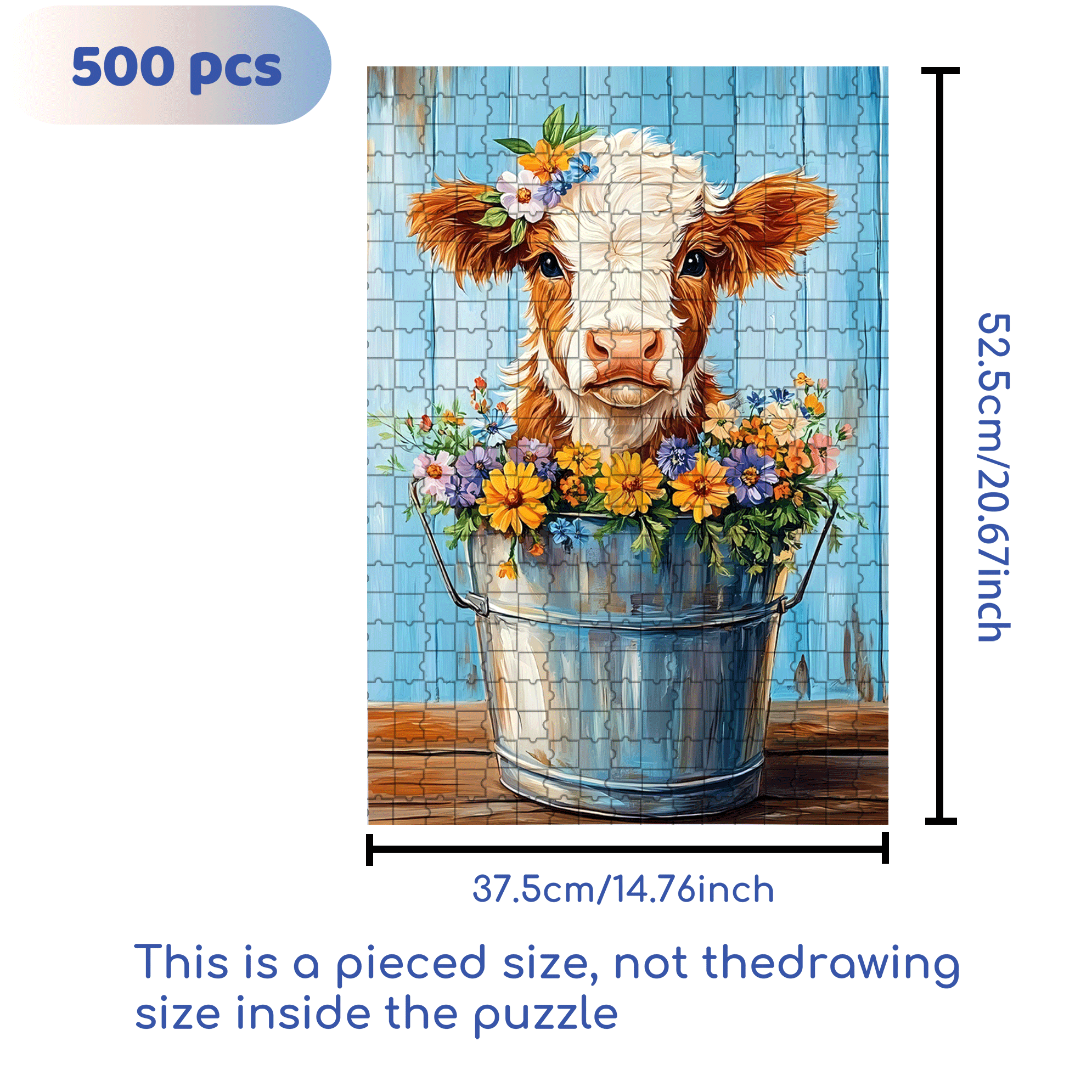 The Little Cow Wearing A Garland 500pcs/1000pcs Jigsaw Puzzle, Scratch-Resistant, Interactive Family Game & Brain-Boosting DIY Decor, Perfect for Halloween, Christmas & New Year Gifts, Family Puzzle Game