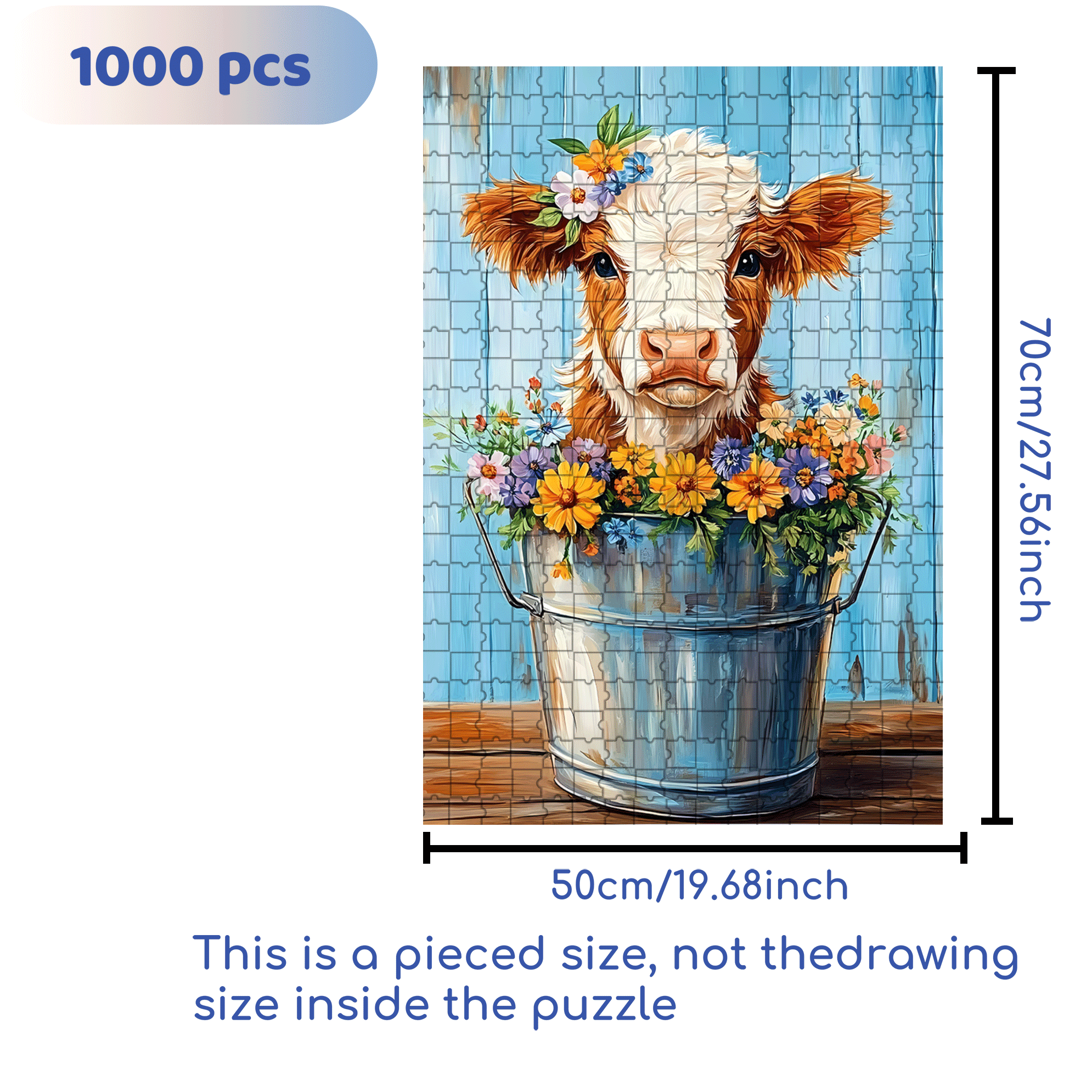 The Little Cow Wearing A Garland 500pcs/1000pcs Jigsaw Puzzle, Scratch-Resistant, Interactive Family Game & Brain-Boosting DIY Decor, Perfect for Halloween, Christmas & New Year Gifts, Family Puzzle Game