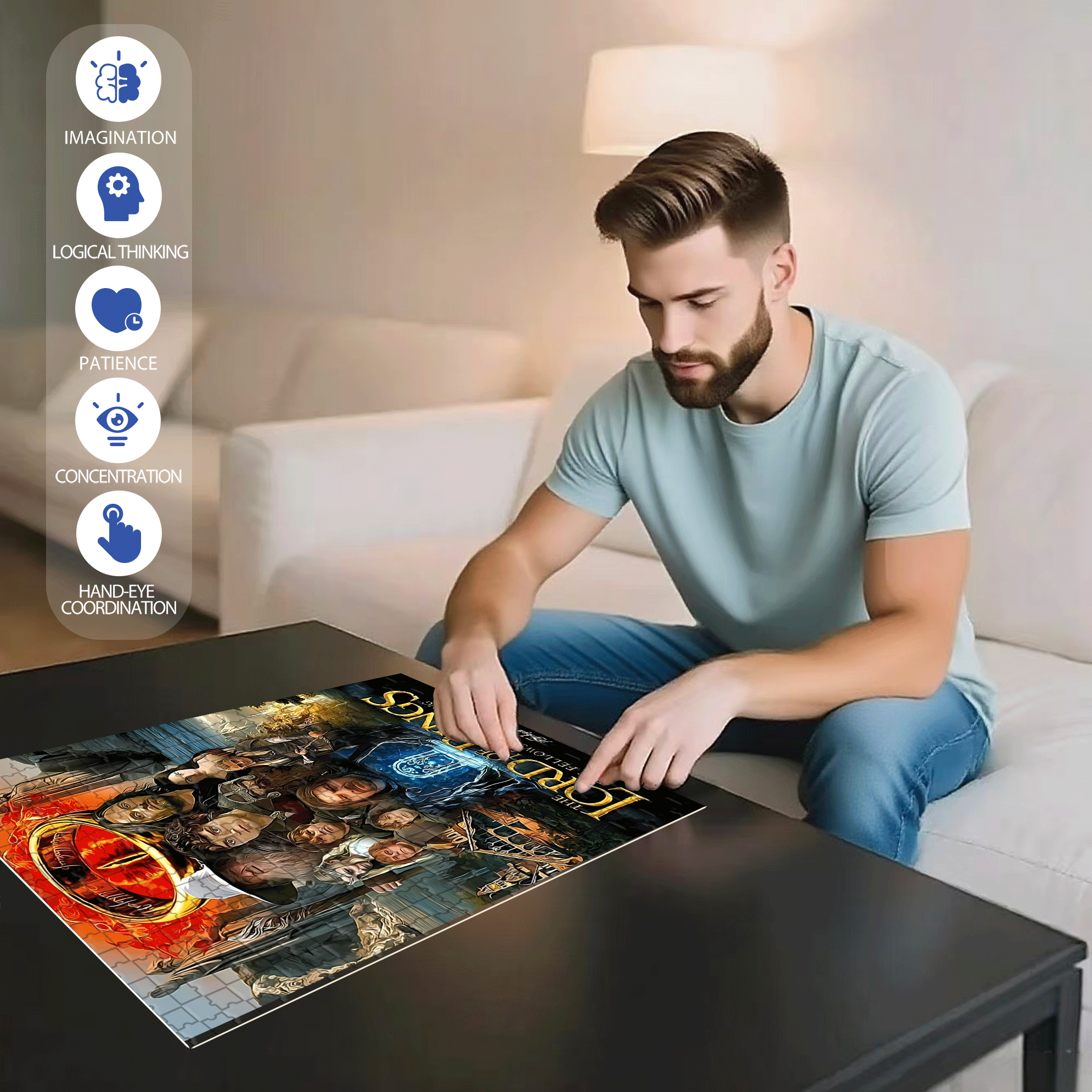 The Lord Of The Rings 500pcs/1000pcs Jigsaw Puzzle, Scratch-Resistant, Interactive Family Game & Brain-Boosting DIY Decor, Perfect for Halloween, Christmas & New Year Gifts, Family Puzzle Game