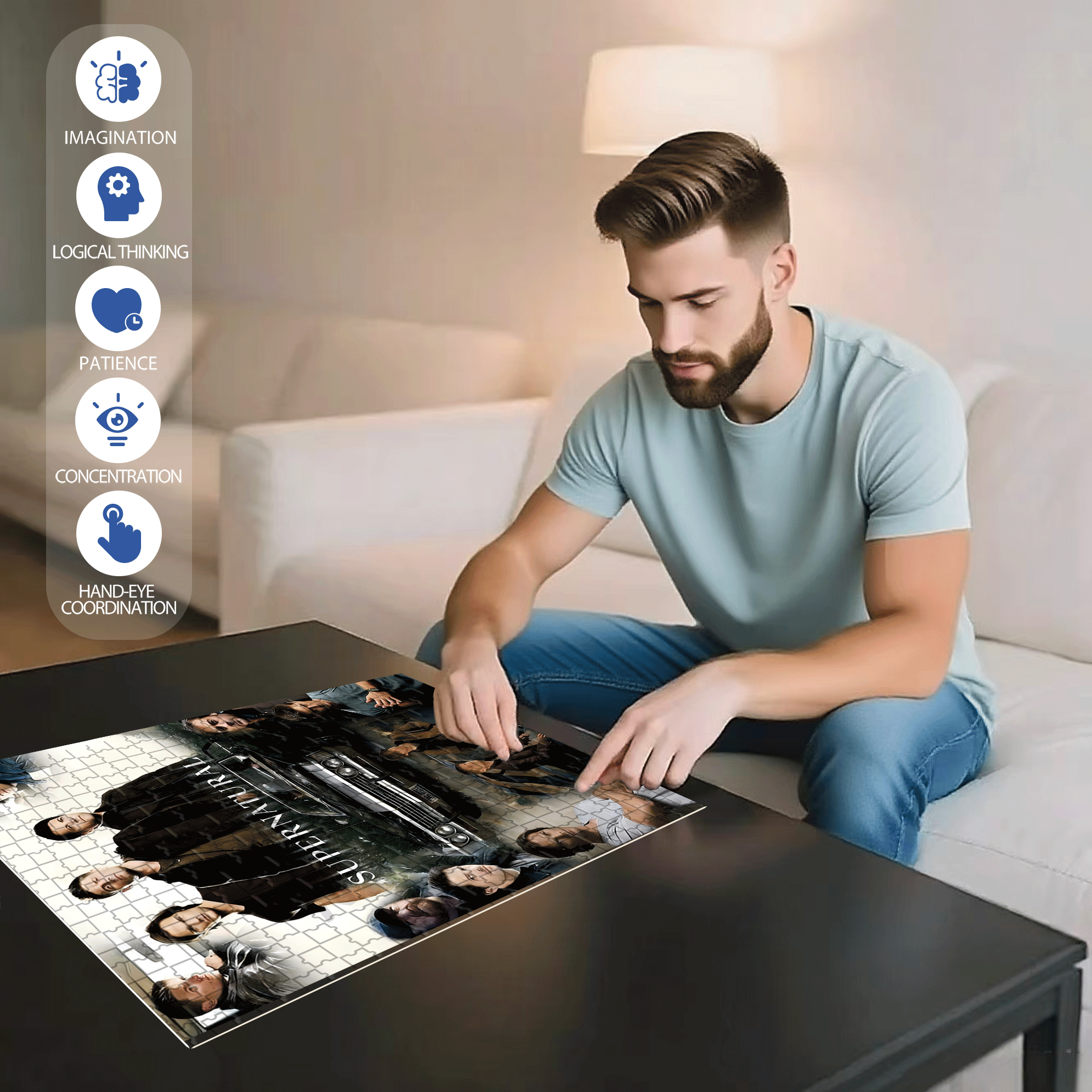 The Supernatural TV 500pcs/1000pcs Jigsaw Puzzle, Scratch-Resistant, Interactive Family Game & Brain-Boosting DIY Decor, Perfect for Halloween, Christmas & New Year Gifts, Family Puzzle Game