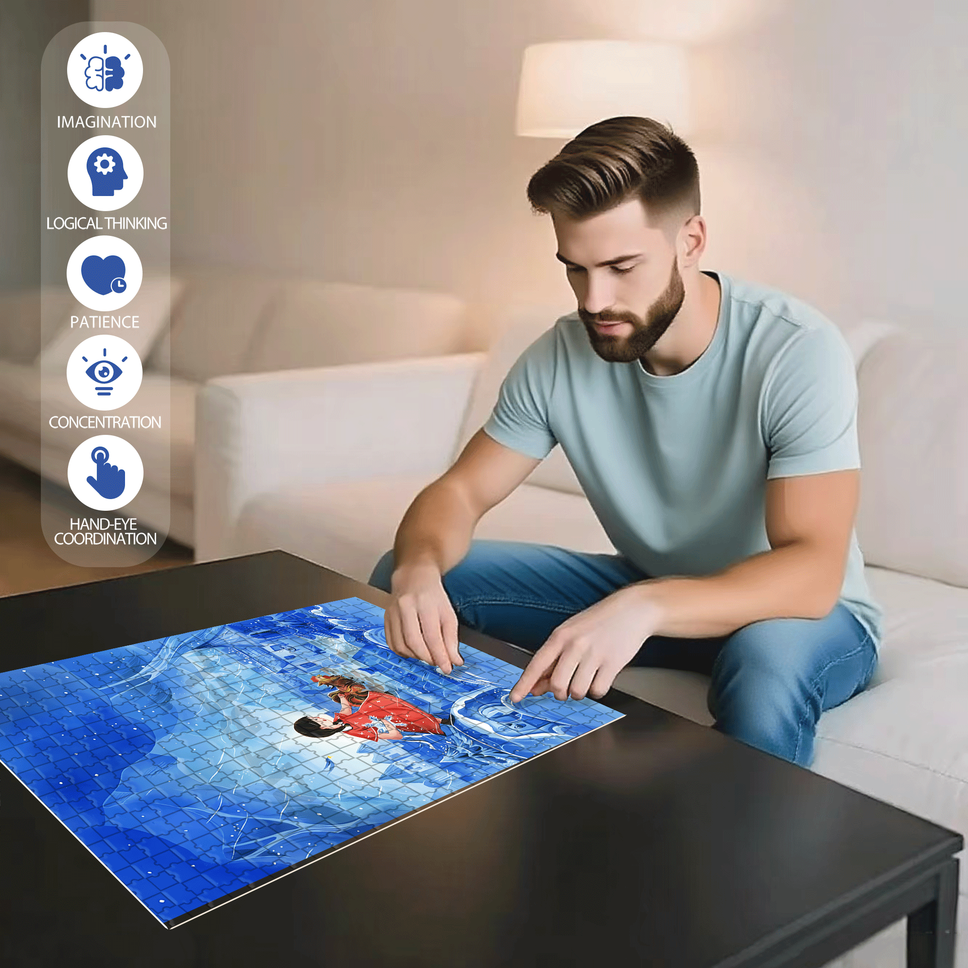 Transparent Kingdom 500pcs/1000pcs Jigsaw Puzzle, Scratch-Resistant, Interactive Family Game & Brain-Boosting DIY Decor, Perfect for Halloween, Christmas & New Year Gifts, Family Puzzle Game
