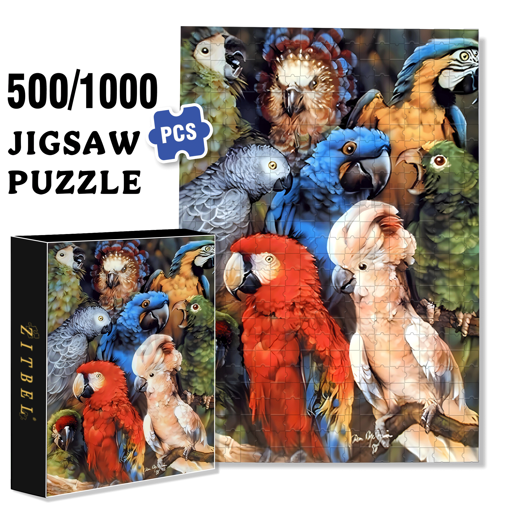 Tropical Birds Animal 500pcs/1000pcs Jigsaw Puzzle, Scratch-Resistant, Interactive Family Game & Brain-Boosting DIY Decor, Perfect for Halloween, Christmas & New Year Gifts, Family Puzzle Game