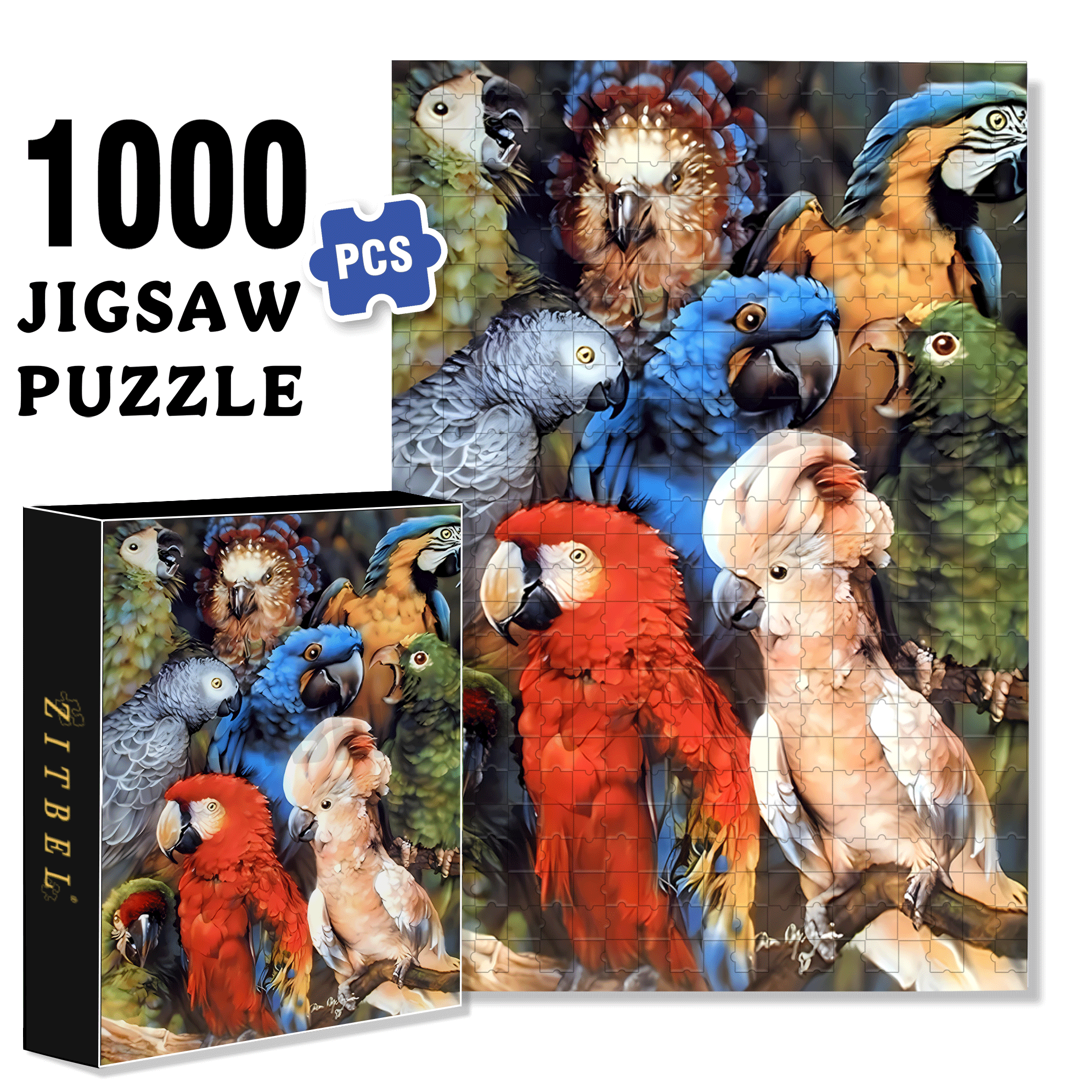 Tropical Birds Animal 500pcs/1000pcs Jigsaw Puzzle, Scratch-Resistant, Interactive Family Game & Brain-Boosting DIY Decor, Perfect for Halloween, Christmas & New Year Gifts, Family Puzzle Game
