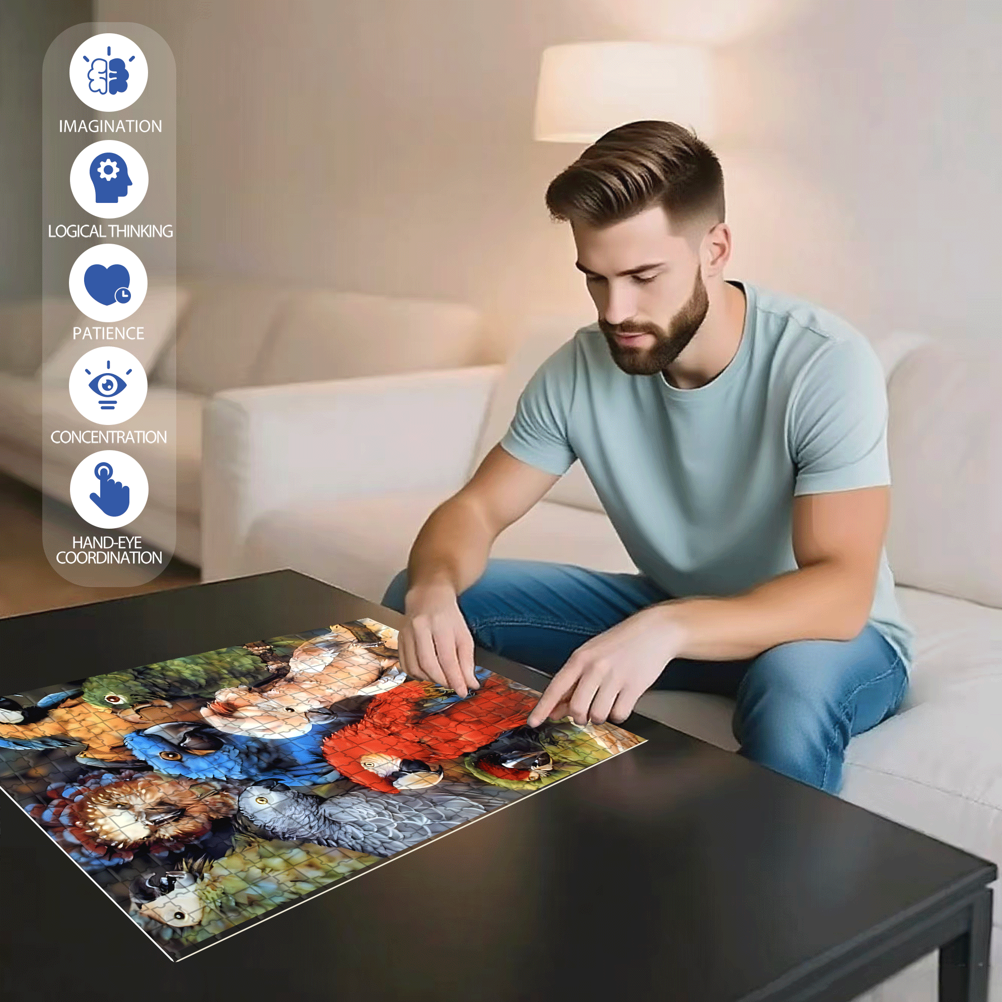 Tropical Birds Animal 500pcs/1000pcs Jigsaw Puzzle, Scratch-Resistant, Interactive Family Game & Brain-Boosting DIY Decor, Perfect for Halloween, Christmas & New Year Gifts, Family Puzzle Game