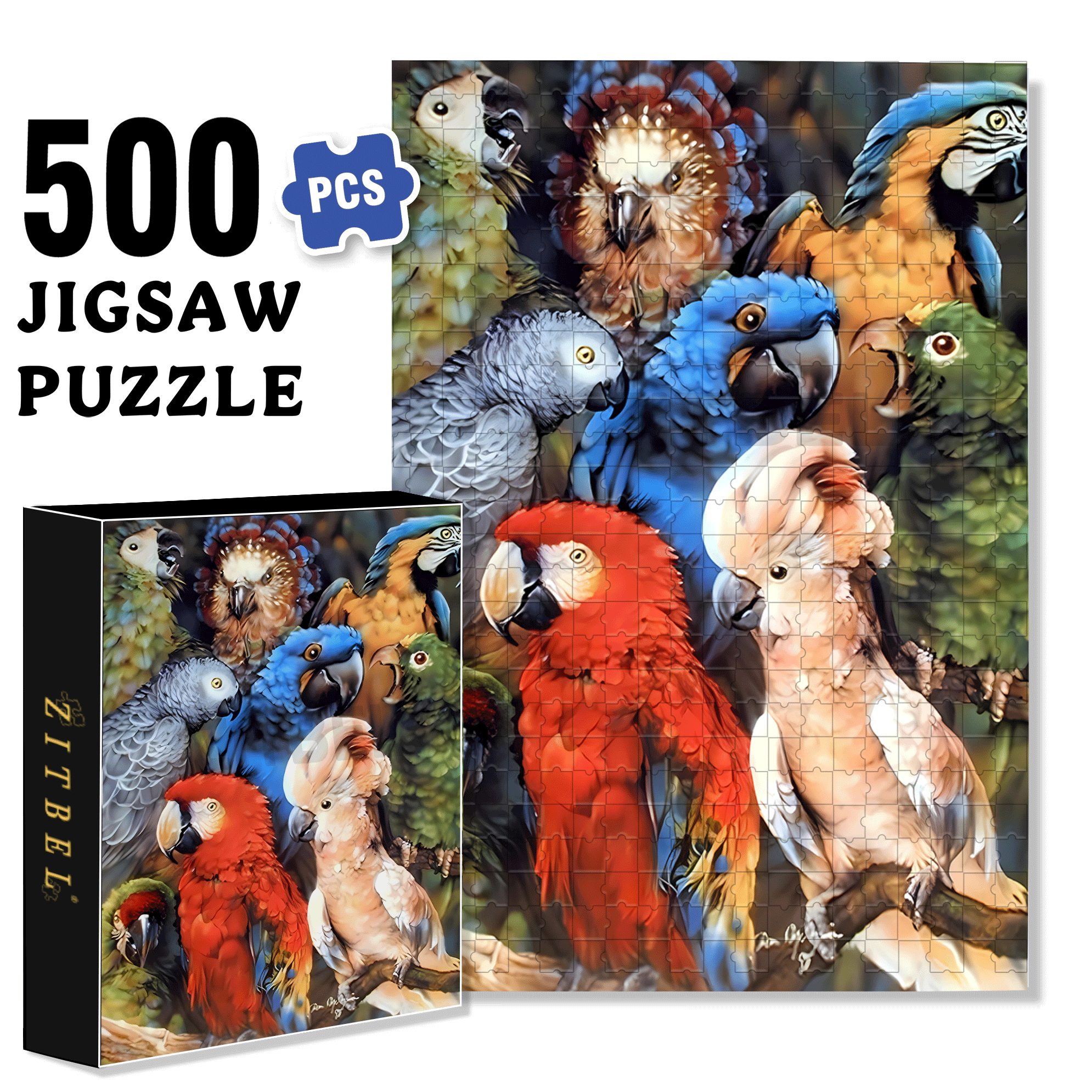 Tropical Birds Animal 500pcs/1000pcs Jigsaw Puzzle, Scratch-Resistant, Interactive Family Game & Brain-Boosting DIY Decor, Perfect for Halloween, Christmas & New Year Gifts, Family Puzzle Game