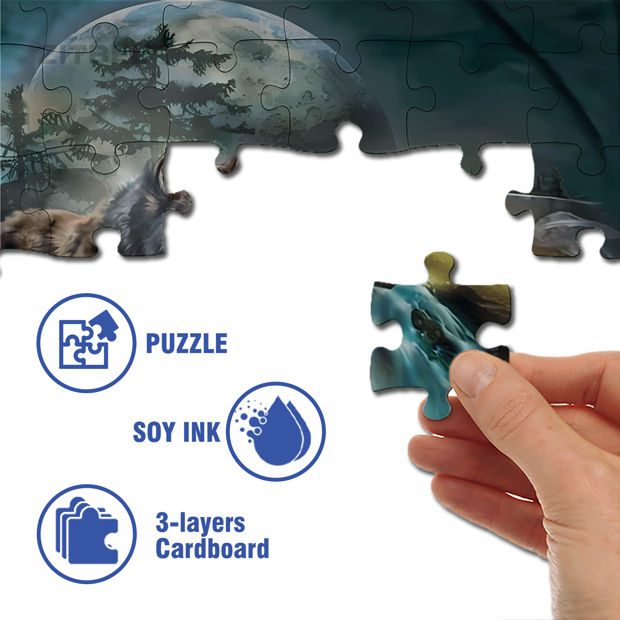 Two Wolves Under the Moon 500pcs/1000pcs Jigsaw Puzzle, Scratch-Resistant, Interactive Family Game & Brain-Boosting DIY Decor, Perfect for Halloween, Christmas & New Year Gifts, Family Puzzle Game