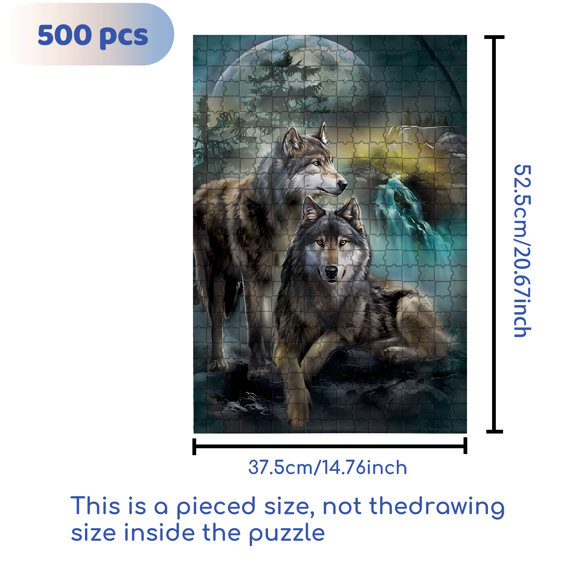 Two Wolves Under the Moon 500pcs/1000pcs Jigsaw Puzzle, Scratch-Resistant, Interactive Family Game & Brain-Boosting DIY Decor, Perfect for Halloween, Christmas & New Year Gifts, Family Puzzle Game