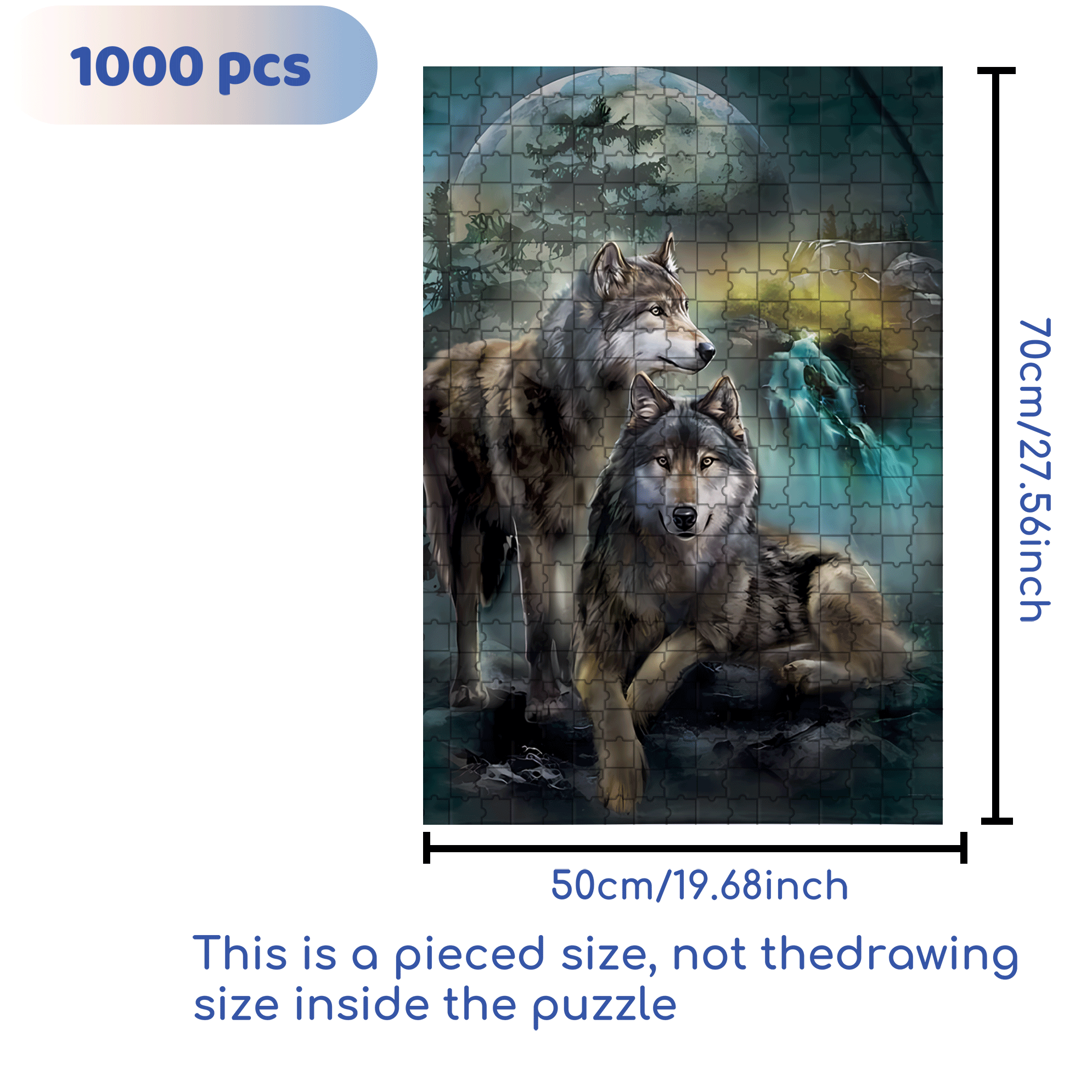 Two Wolves Under the Moon 500pcs/1000pcs Jigsaw Puzzle, Scratch-Resistant, Interactive Family Game & Brain-Boosting DIY Decor, Perfect for Halloween, Christmas & New Year Gifts, Family Puzzle Game