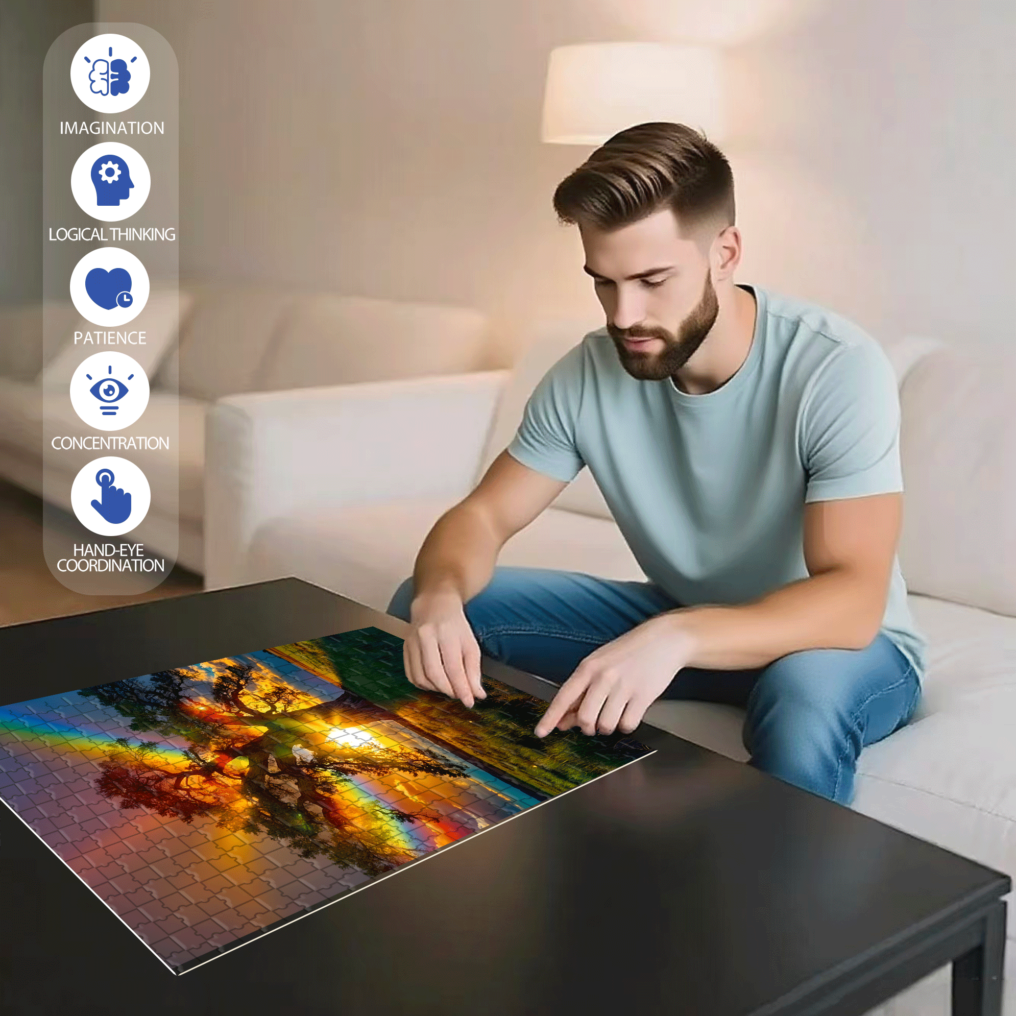 Vibrant Rainbow and Giant Tree 500pcs/1000pcs Jigsaw Puzzle, Scratch-Resistant, Interactive Family Game & Brain-Boosting DIY Decor, Perfect for Halloween, Christmas & New Year Gifts, Family Puzzle Game