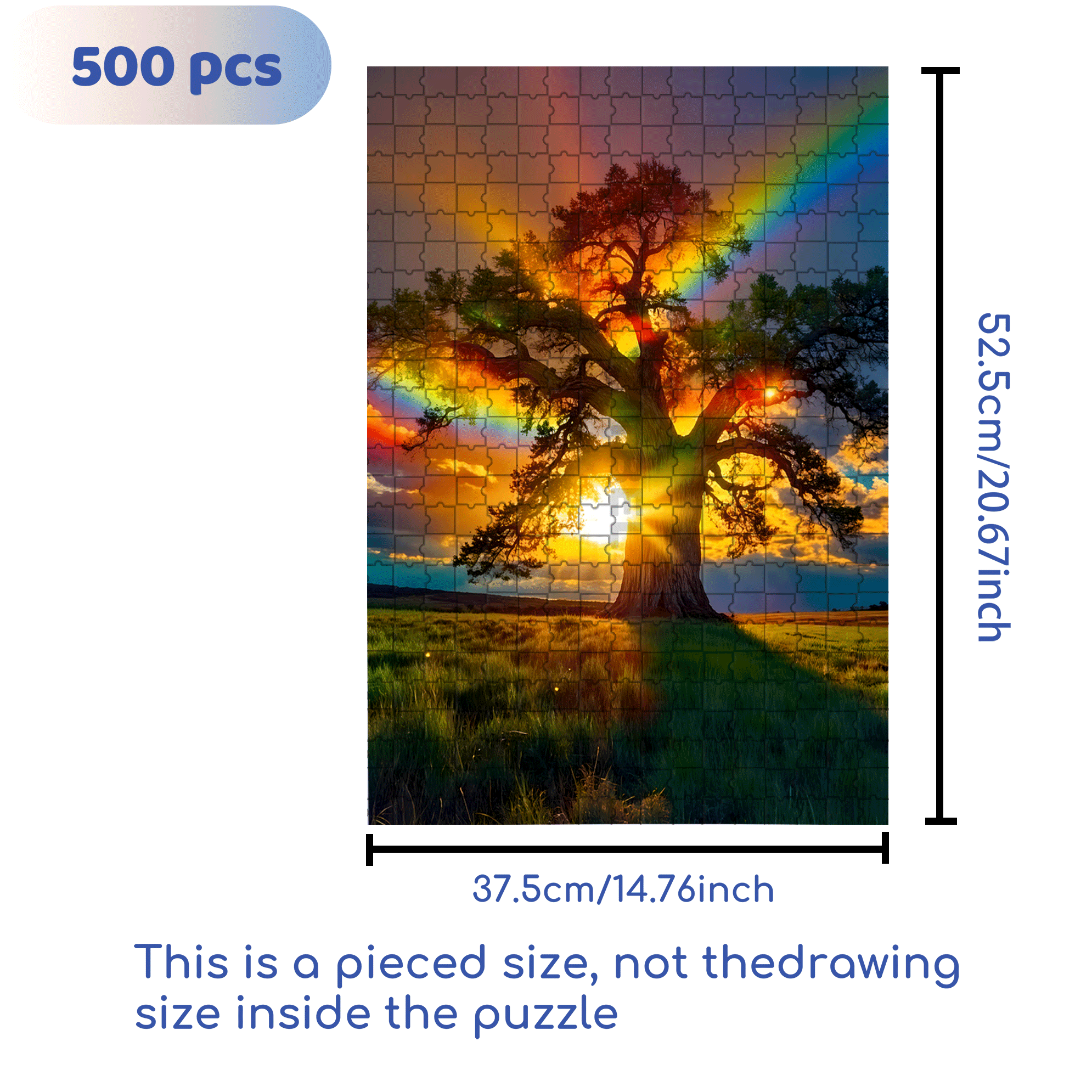 Vibrant Rainbow and Giant Tree 500pcs/1000pcs Jigsaw Puzzle, Scratch-Resistant, Interactive Family Game & Brain-Boosting DIY Decor, Perfect for Halloween, Christmas & New Year Gifts, Family Puzzle Game