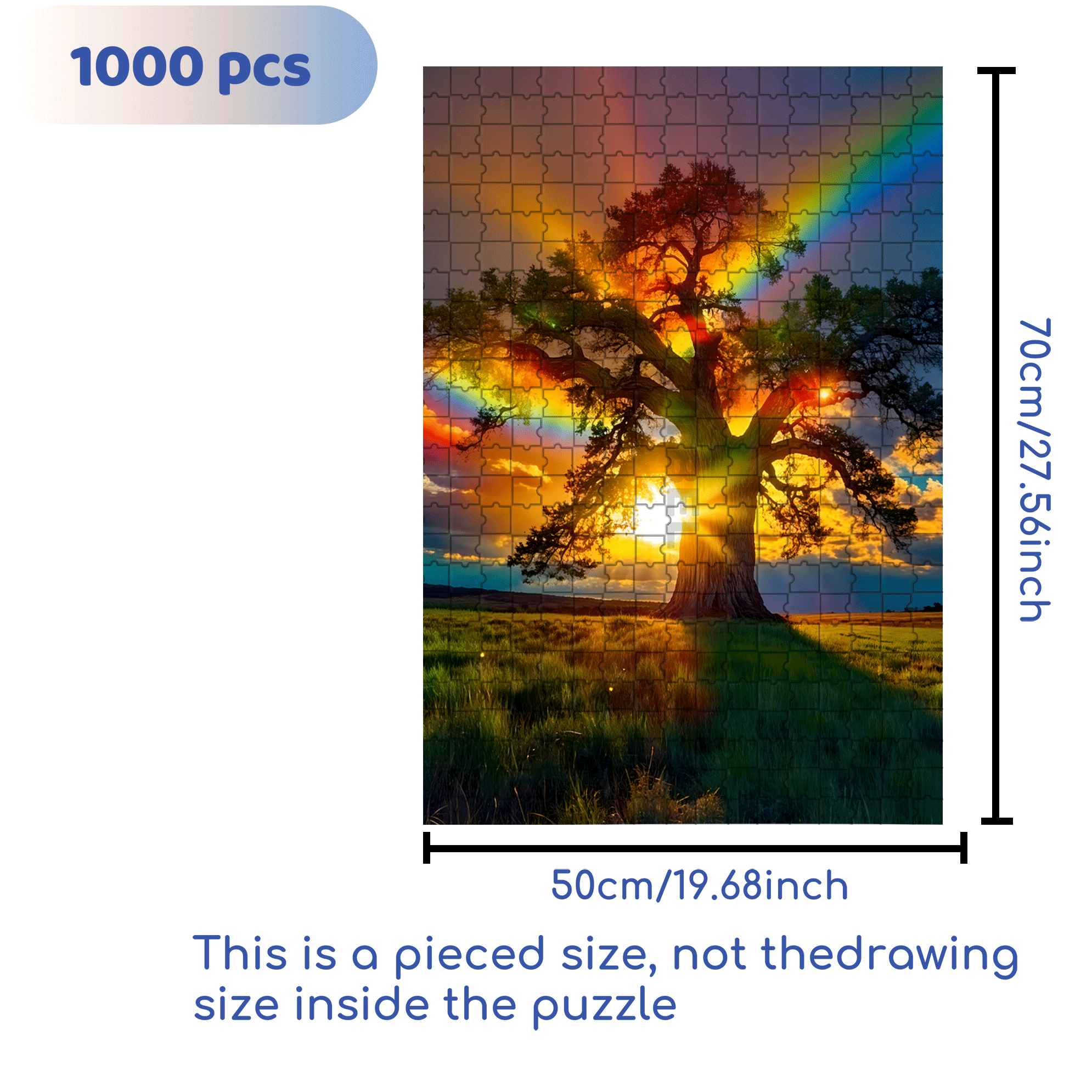 Vibrant Rainbow and Giant Tree 500pcs/1000pcs Jigsaw Puzzle, Scratch-Resistant, Interactive Family Game & Brain-Boosting DIY Decor, Perfect for Halloween, Christmas & New Year Gifts, Family Puzzle Game