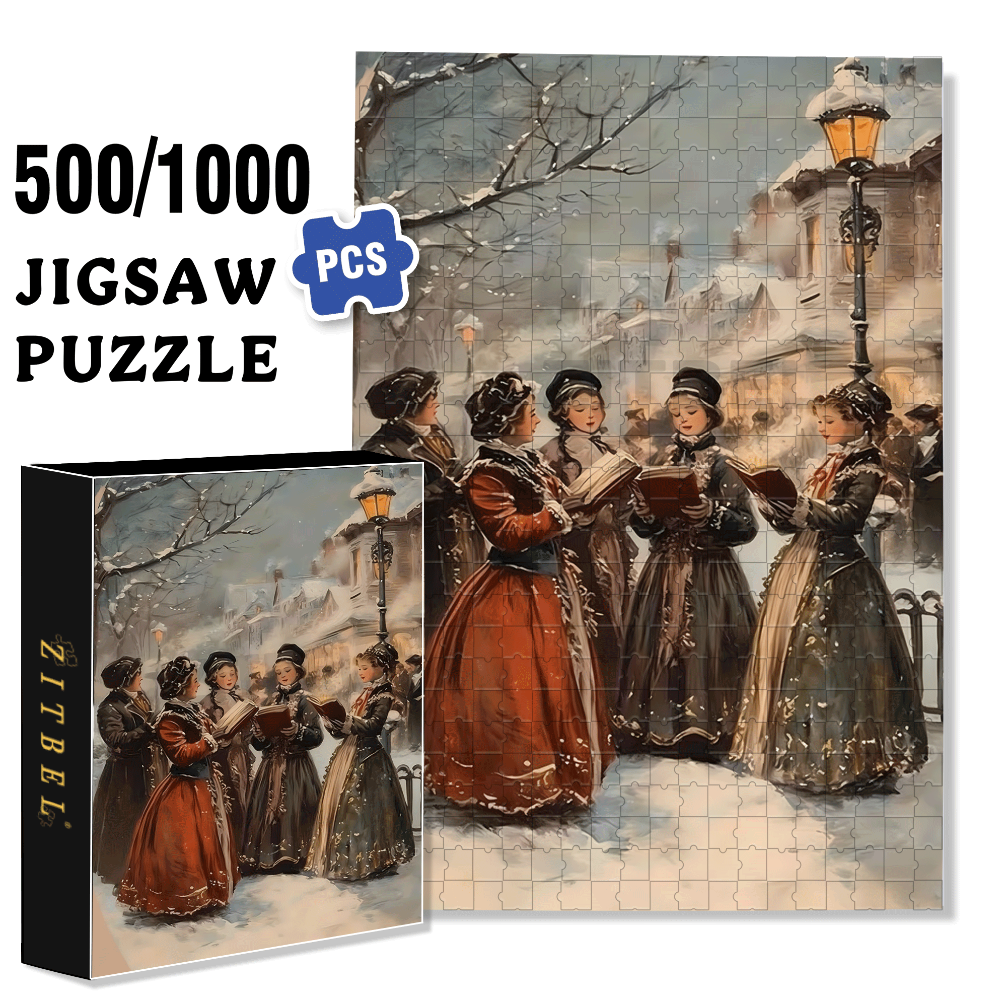 Victorian Ladies Caroling 500pcs/1000pcs Jigsaw Puzzle, Scratch-Resistant, Interactive Family Game & Brain-Boosting DIY Decor, Perfect for Halloween, Christmas & New Year Gifts, Family Puzzle Game