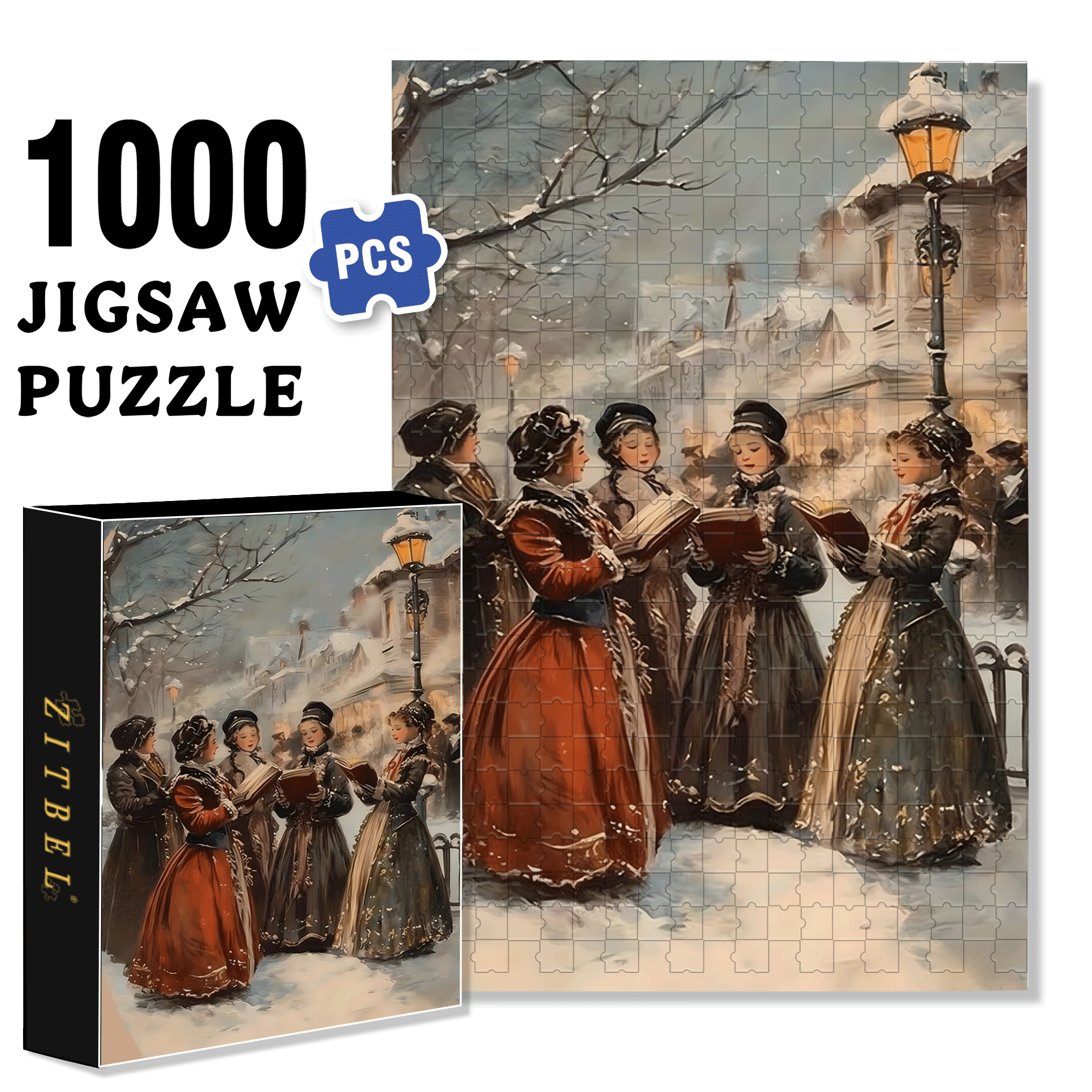 Victorian Ladies Caroling 500pcs/1000pcs Jigsaw Puzzle, Scratch-Resistant, Interactive Family Game & Brain-Boosting DIY Decor, Perfect for Halloween, Christmas & New Year Gifts, Family Puzzle Game