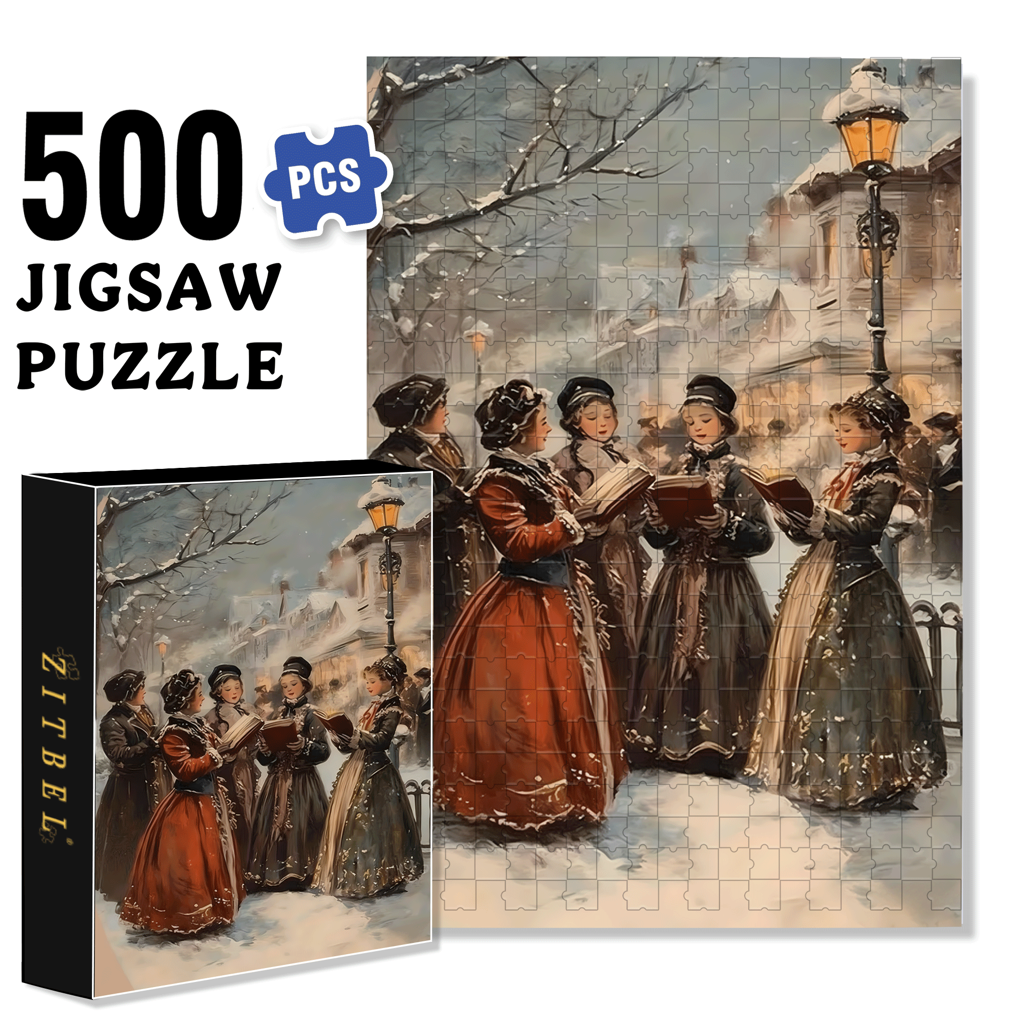 Victorian Ladies Caroling 500pcs/1000pcs Jigsaw Puzzle, Scratch-Resistant, Interactive Family Game & Brain-Boosting DIY Decor, Perfect for Halloween, Christmas & New Year Gifts, Family Puzzle Game