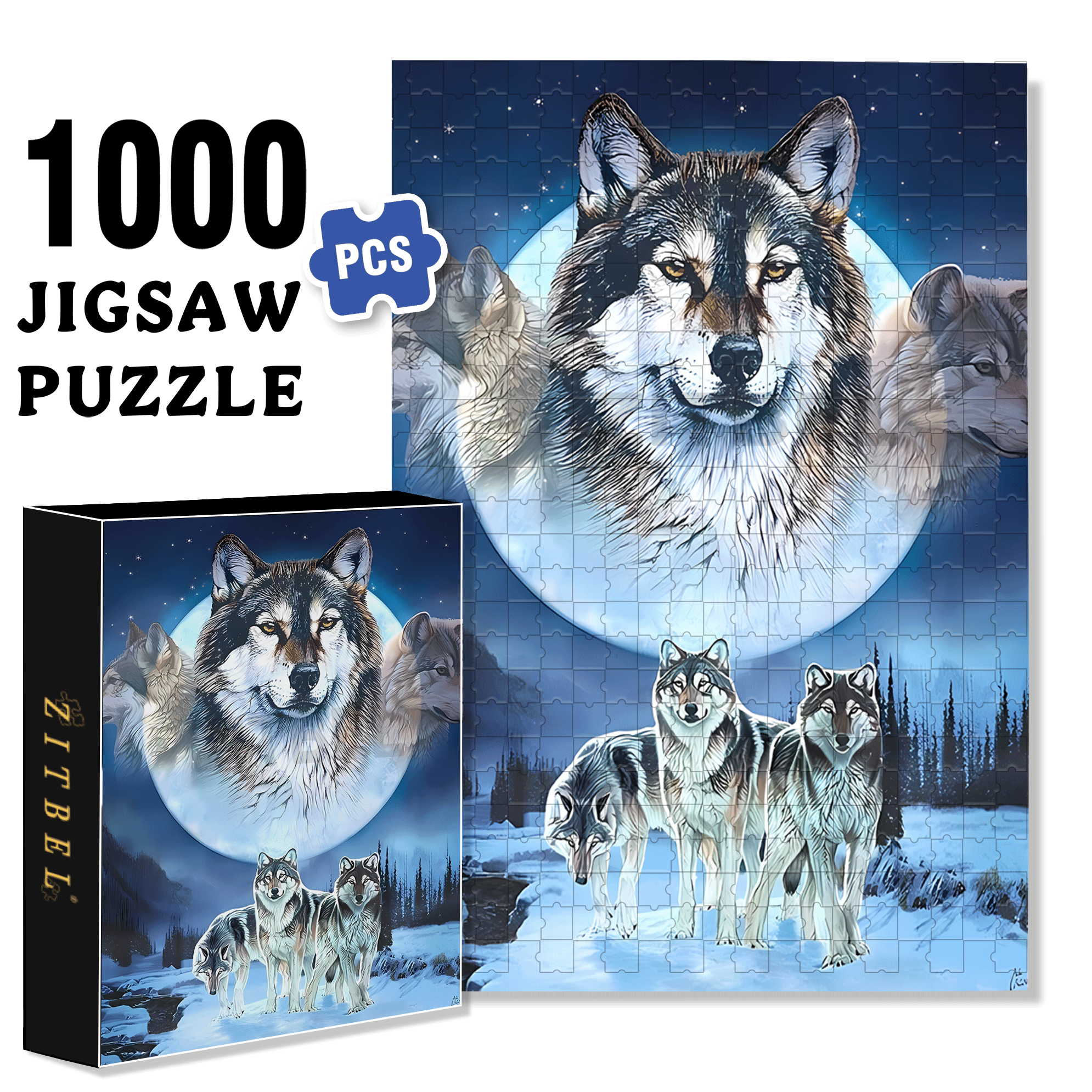 Winter Wolves 500pcs/1000pcs Jigsaw Puzzle, Scratch-Resistant, Interactive Family Game & Brain-Boosting DIY Decor, Perfect for Halloween, Christmas & New Year Gifts, Family Puzzle Game