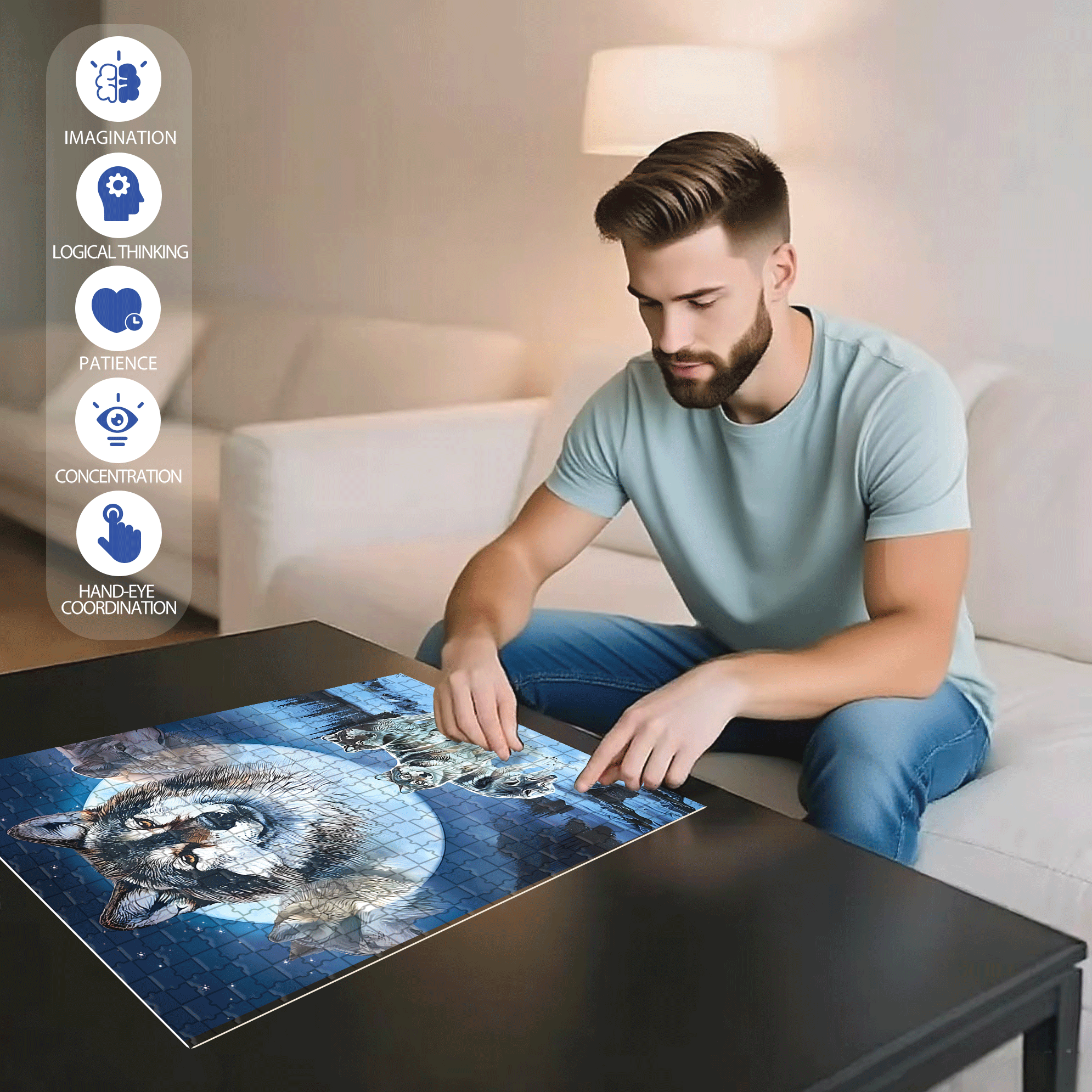 Winter Wolves 500pcs/1000pcs Jigsaw Puzzle, Scratch-Resistant, Interactive Family Game & Brain-Boosting DIY Decor, Perfect for Halloween, Christmas & New Year Gifts, Family Puzzle Game