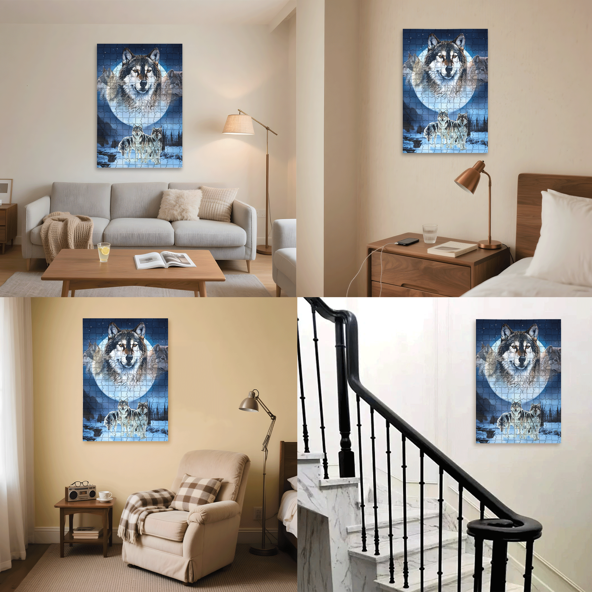 Winter Wolves 500pcs/1000pcs Jigsaw Puzzle, Scratch-Resistant, Interactive Family Game & Brain-Boosting DIY Decor, Perfect for Halloween, Christmas & New Year Gifts, Family Puzzle Game